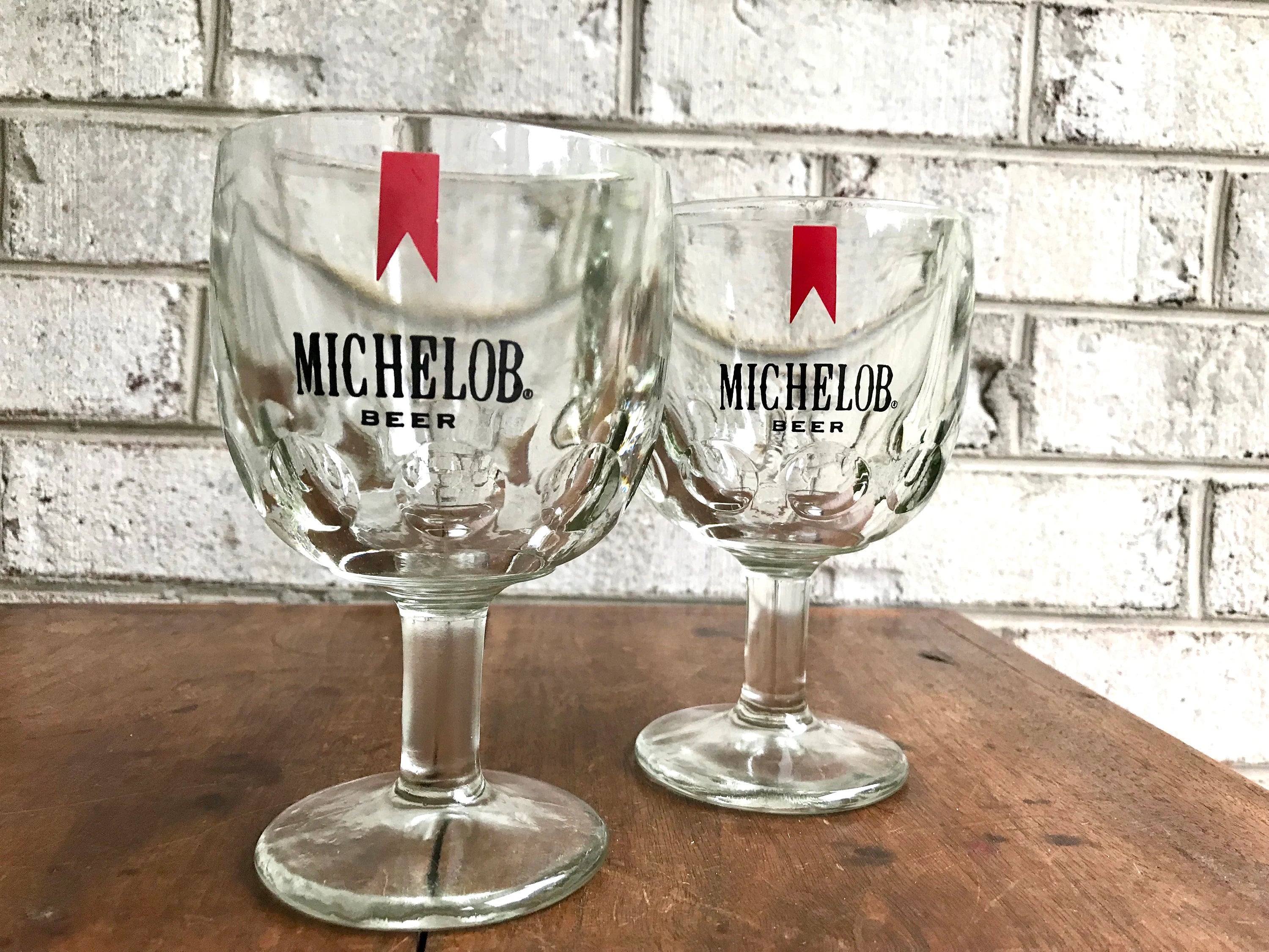 2 Vintage Michelob Bar Glasses | Vintage Michelob Stemmed Goblets | Vintage Thumbprint Goblets | Retro Beer Glasses | Michelob Beer Glasses