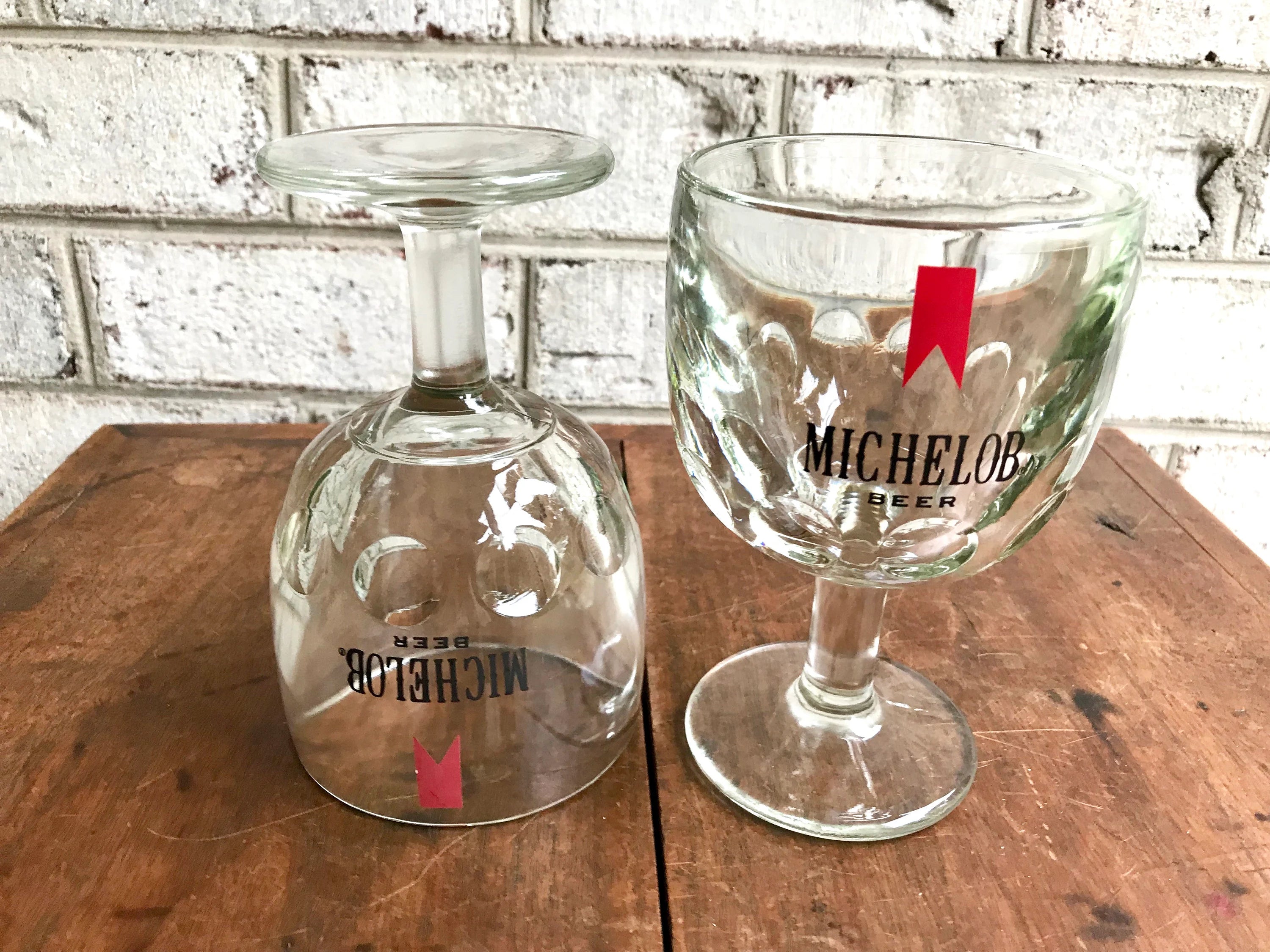 2 Vintage Michelob Bar Glasses | Vintage Michelob Stemmed Goblets | Vintage Thumbprint Goblets | Retro Beer Glasses | Michelob Beer Glasses