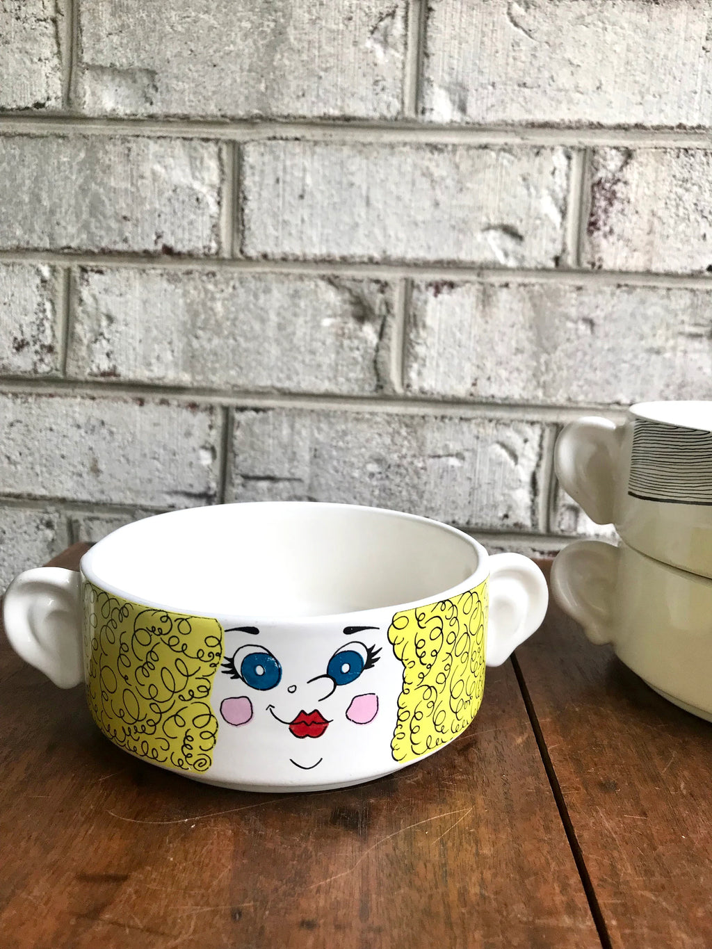 Vtg Children Soup Bowls | Three Piroceramica Soup Bowls | Fun Face Bowls | Oversized Mugs | Ice Cream Bowls | Cereal Bowls