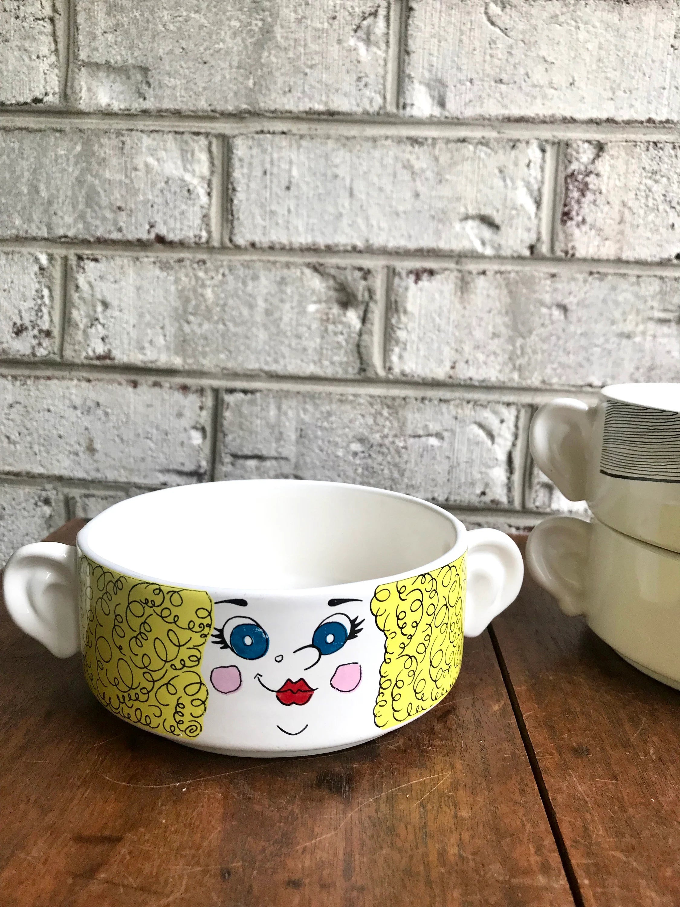 Vtg Children Soup Bowls | Three Piroceramica Soup Bowls | Fun Face Bowls | Oversized Mugs | Ice Cream Bowls | Cereal Bowls
