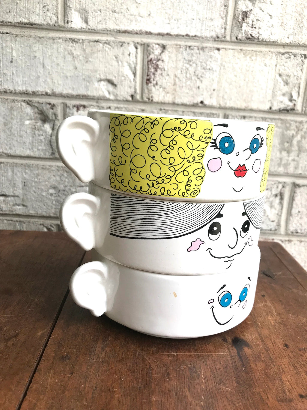 Vtg Children Soup Bowls | Three Piroceramica Soup Bowls | Fun Face Bowls | Oversized Mugs | Ice Cream Bowls | Cereal Bowls