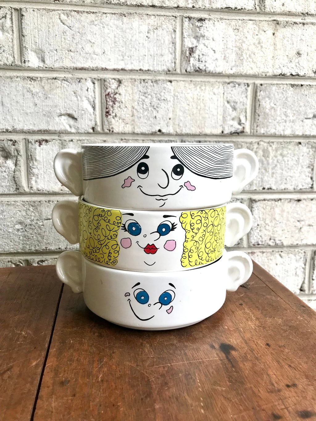 Vtg Children Soup Bowls | Three Piroceramica Soup Bowls | Fun Face Bowls | Oversized Mugs | Ice Cream Bowls | Cereal Bowls