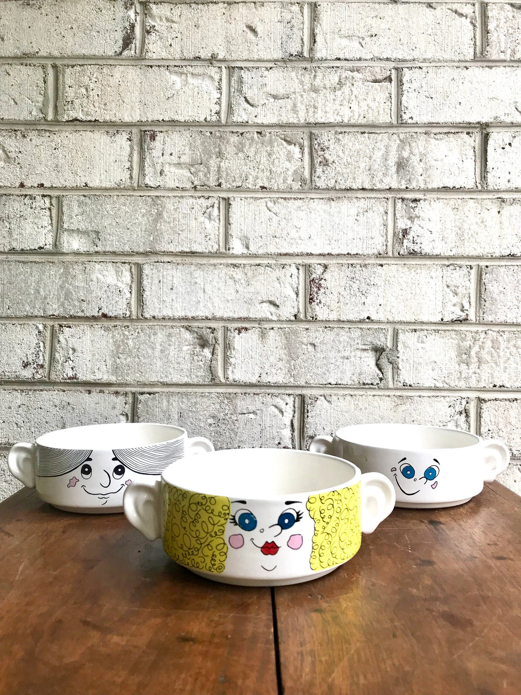 Vtg Children Soup Bowls | Three Piroceramica Soup Bowls | Fun Face Bowls | Oversized Mugs | Ice Cream Bowls | Cereal Bowls