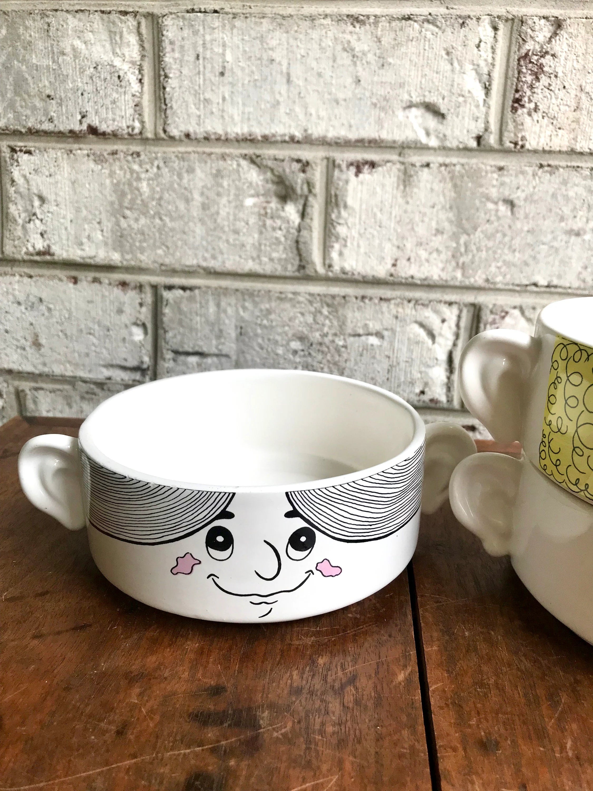 Vtg Children Soup Bowls | Three Piroceramica Soup Bowls | Fun Face Bowls | Oversized Mugs | Ice Cream Bowls | Cereal Bowls