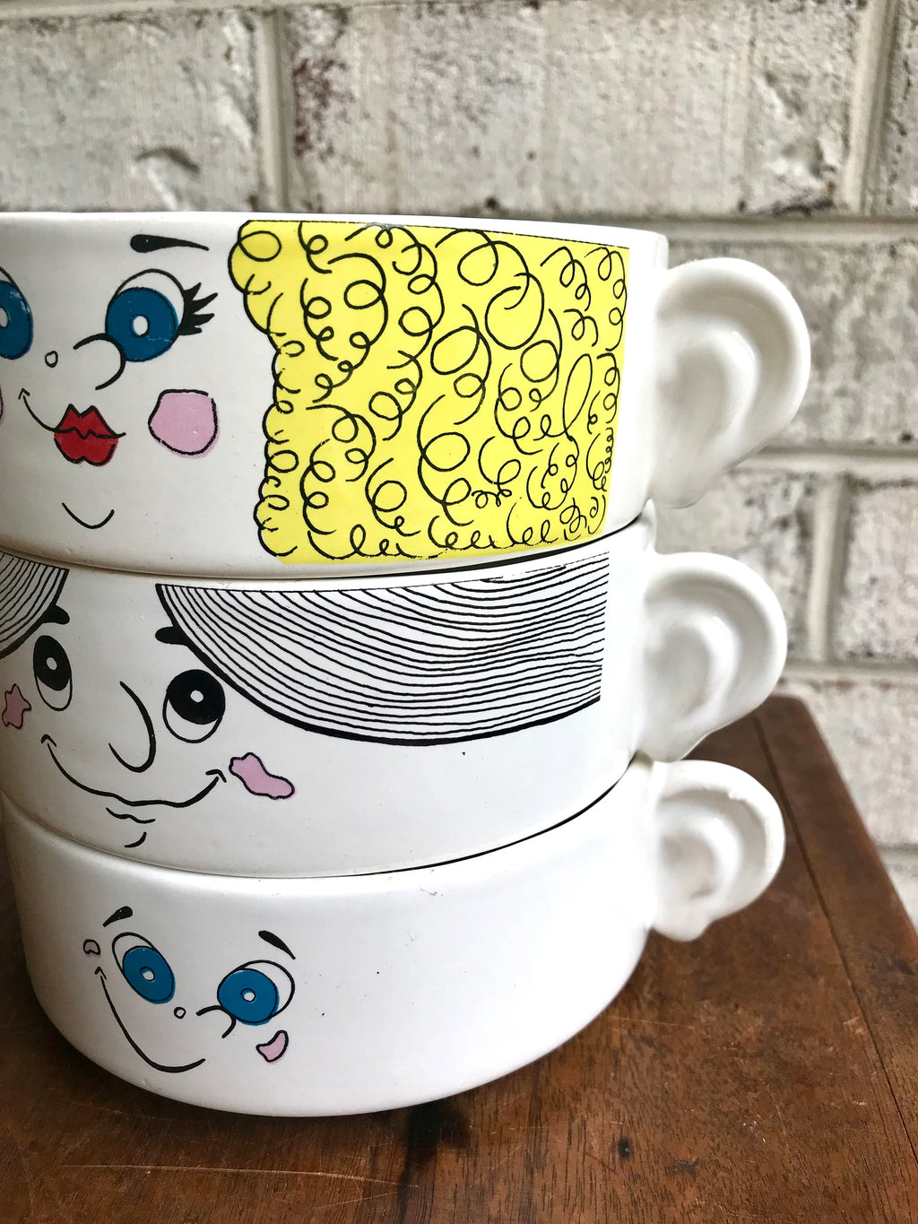 Vtg Children Soup Bowls | Three Piroceramica Soup Bowls | Fun Face Bowls | Oversized Mugs | Ice Cream Bowls | Cereal Bowls