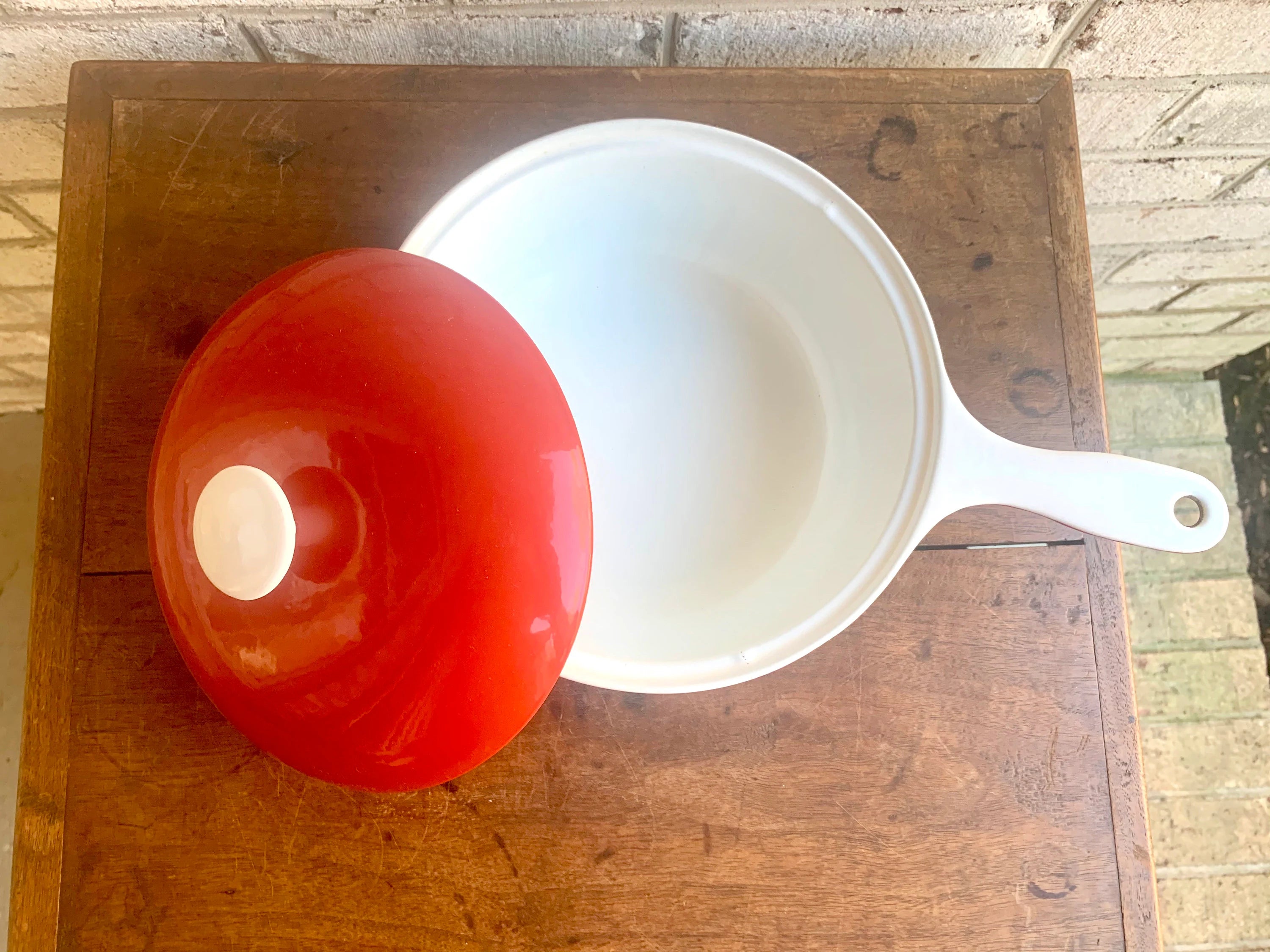 Vtg Red and White Enamel Prizer-Ware Pot with Lid | Vintage Prizer-Ware | Red Enamel Cookware