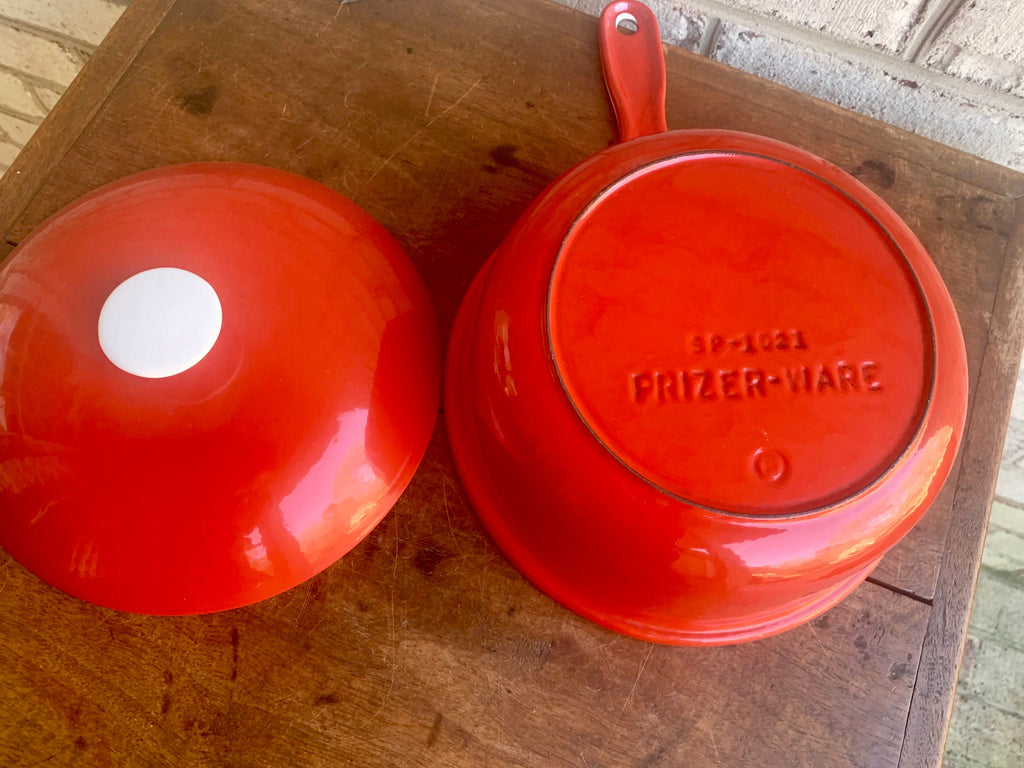 Vtg Red and White Enamel Prizer-Ware Pot with Lid | Vintage Prizer-Ware | Red Enamel Cookware