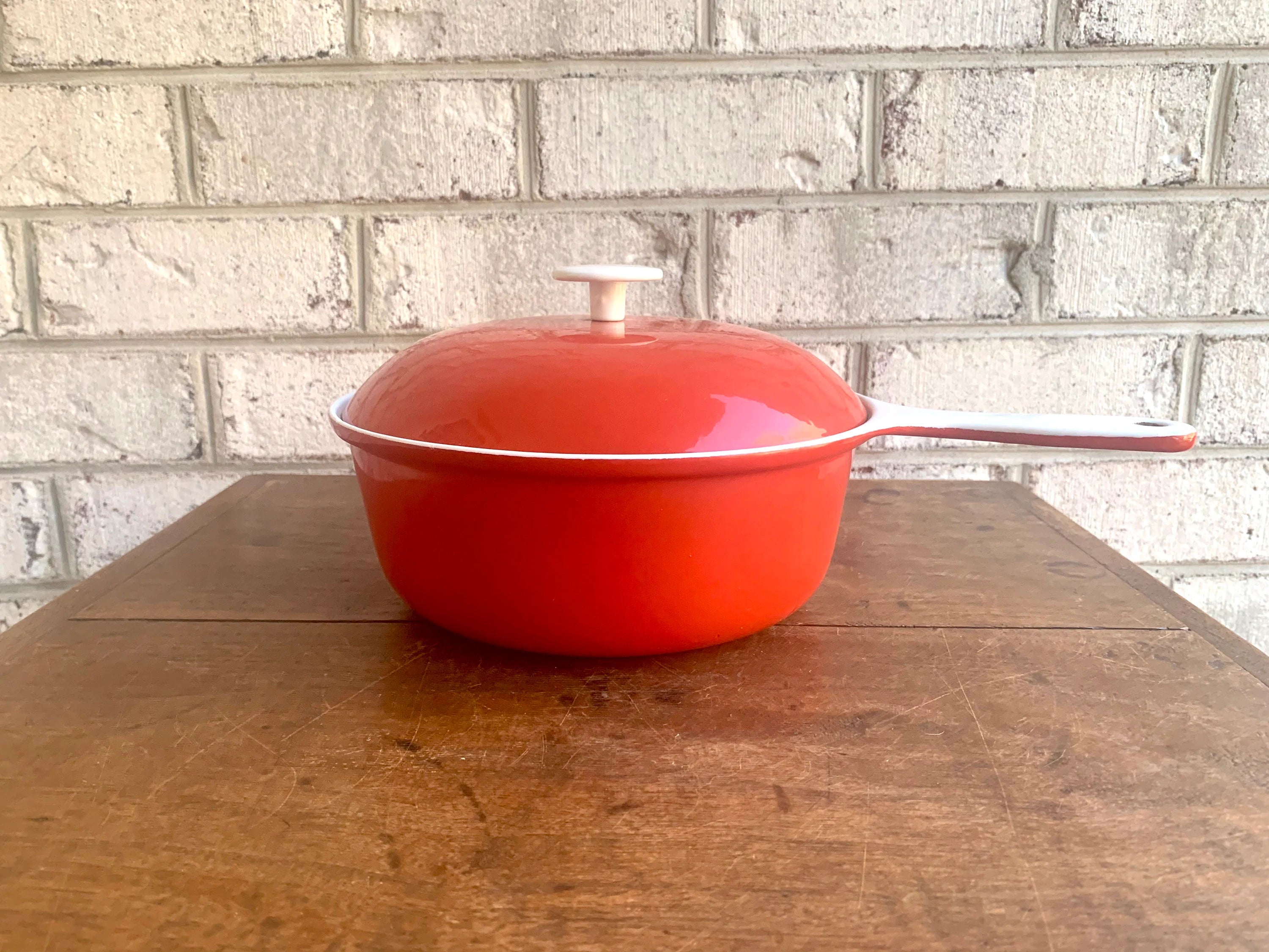 Vtg Red and White Enamel Prizer-Ware Pot with Lid | Vintage Prizer-Ware | Red Enamel Cookware