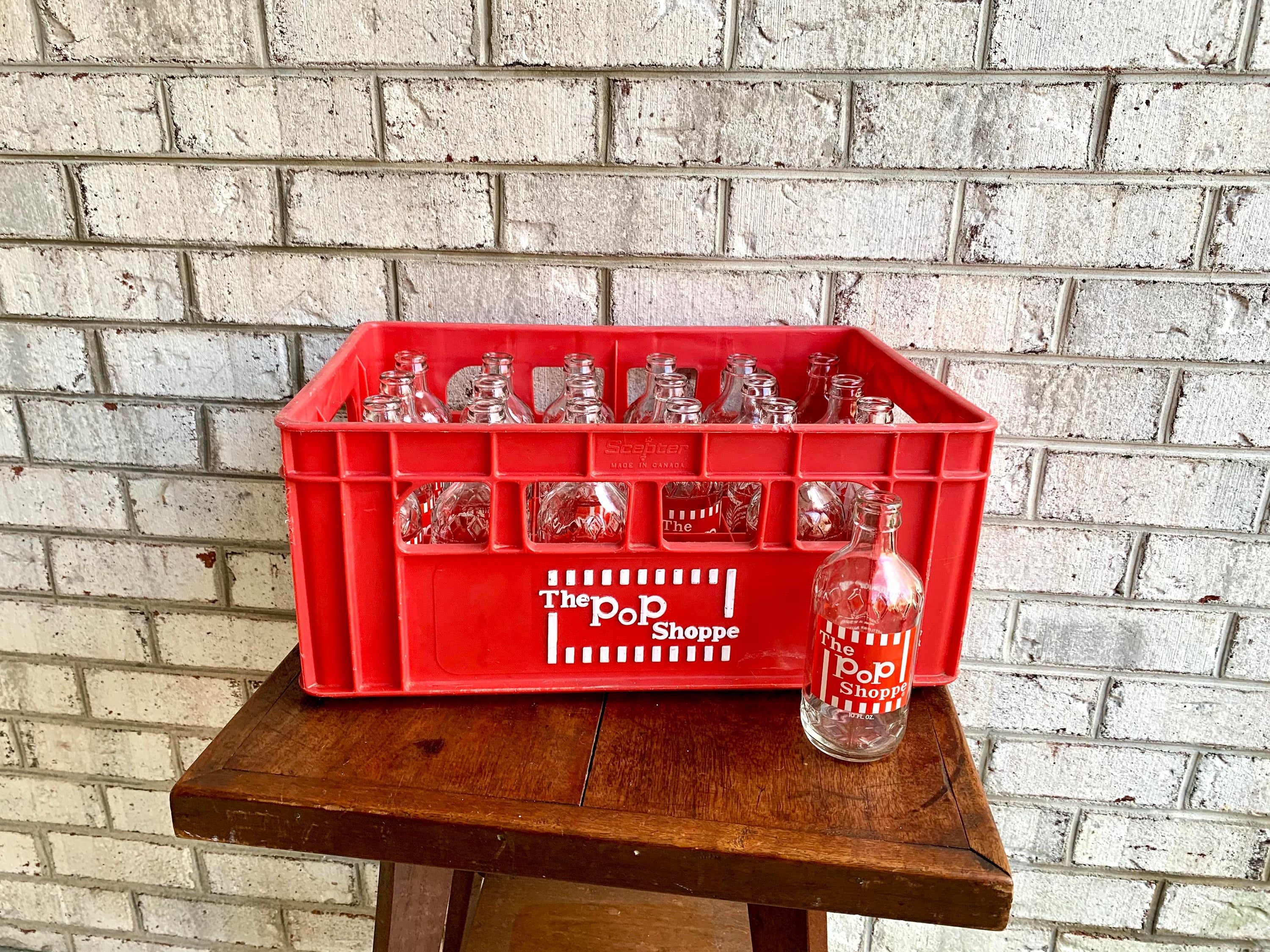 The Pop Shoppe Soda Crate and 24 Bottles | Case of The Pop Shoppe Soda Bottles | Advertisement Collectible Bottles | Vintage Soda Bottles