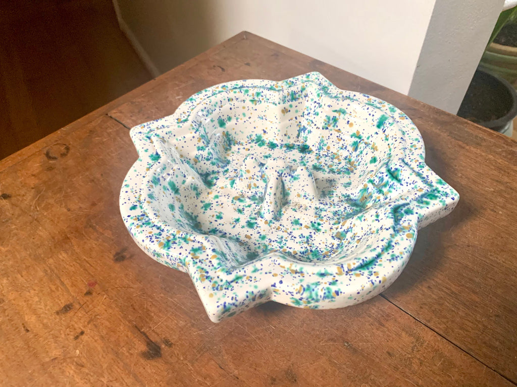 Mid Century Speckled Turquoise Ceramic Ashtray | Ceramic Ashtray | Retro Change Tray | Mid Century Modern Ceramic Dish | MCM Ashtray