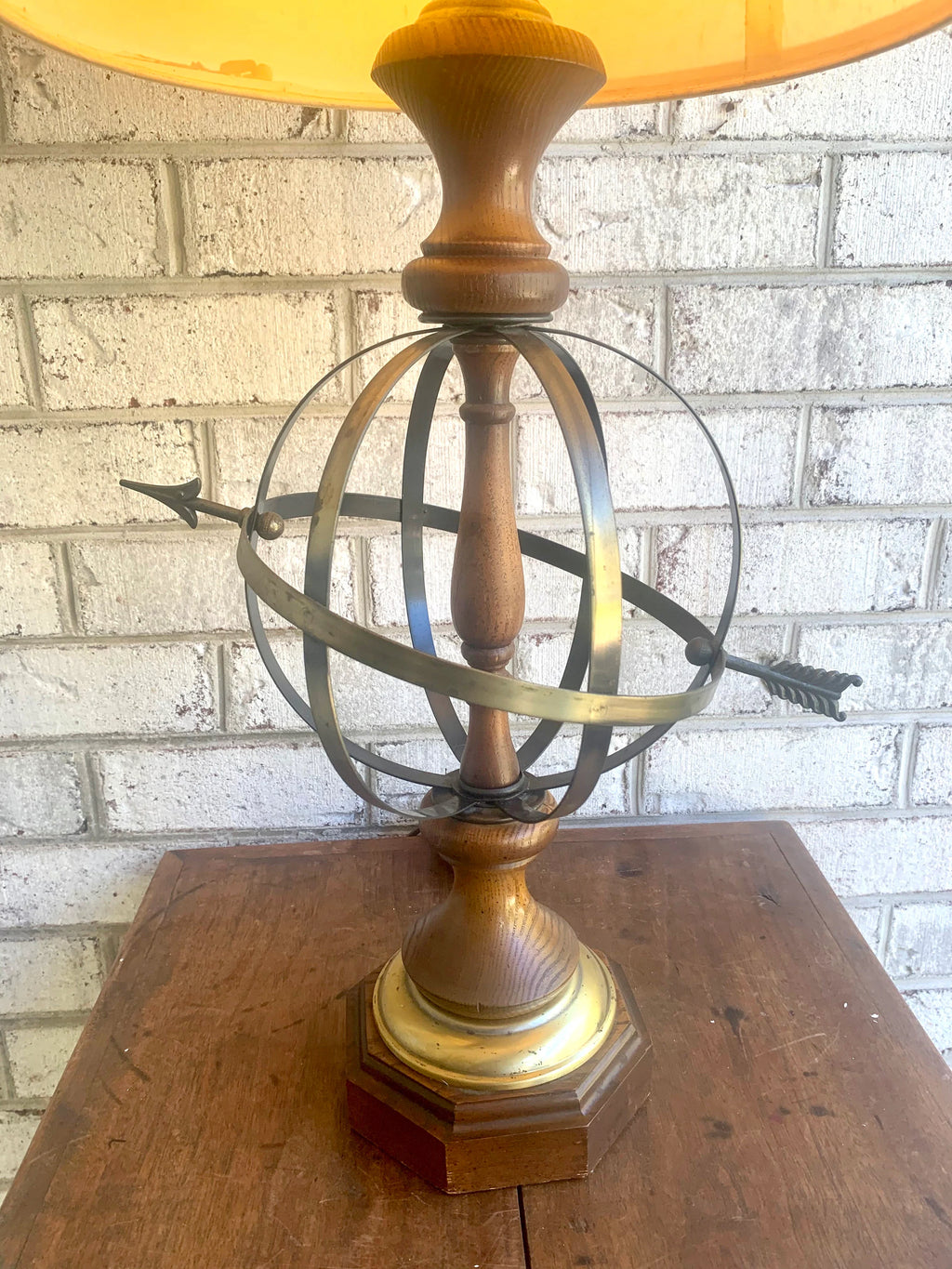 Vtg Brass Orb Lamp | Brass Orb and Arrow Lamp | Globe Table Lamp | Brushed Brass Armillary Sphere Lamp