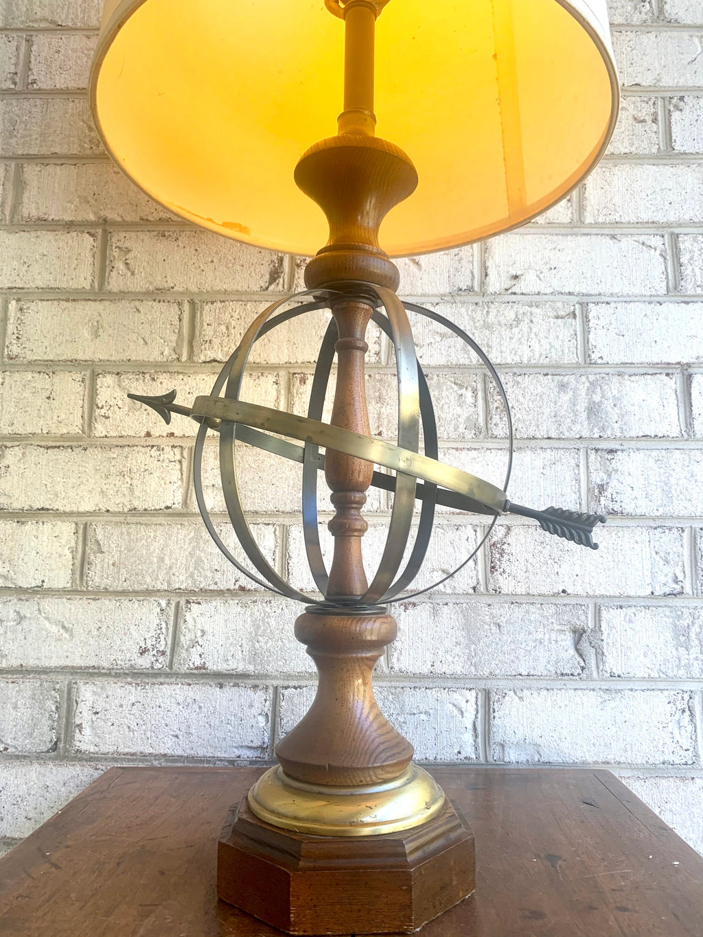 Vtg Brass Orb Lamp | Brass Orb and Arrow Lamp | Globe Table Lamp | Brushed Brass Armillary Sphere Lamp