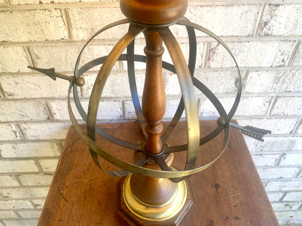 Vtg Brass Orb Lamp | Brass Orb and Arrow Lamp | Globe Table Lamp | Brushed Brass Armillary Sphere Lamp