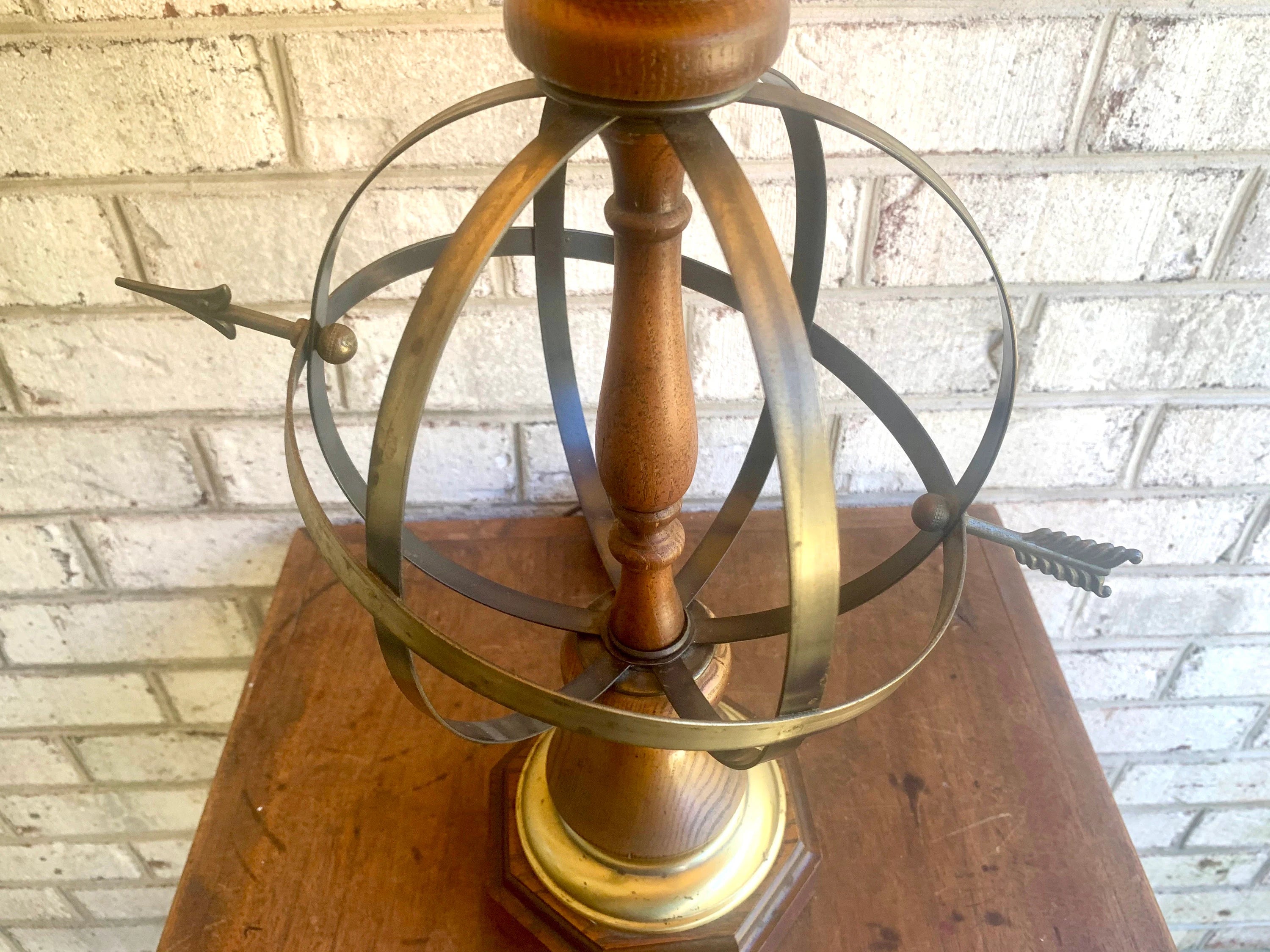 Vtg Brass Orb Lamp | Brass Orb and Arrow Lamp | Globe Table Lamp | Brushed Brass Armillary Sphere Lamp