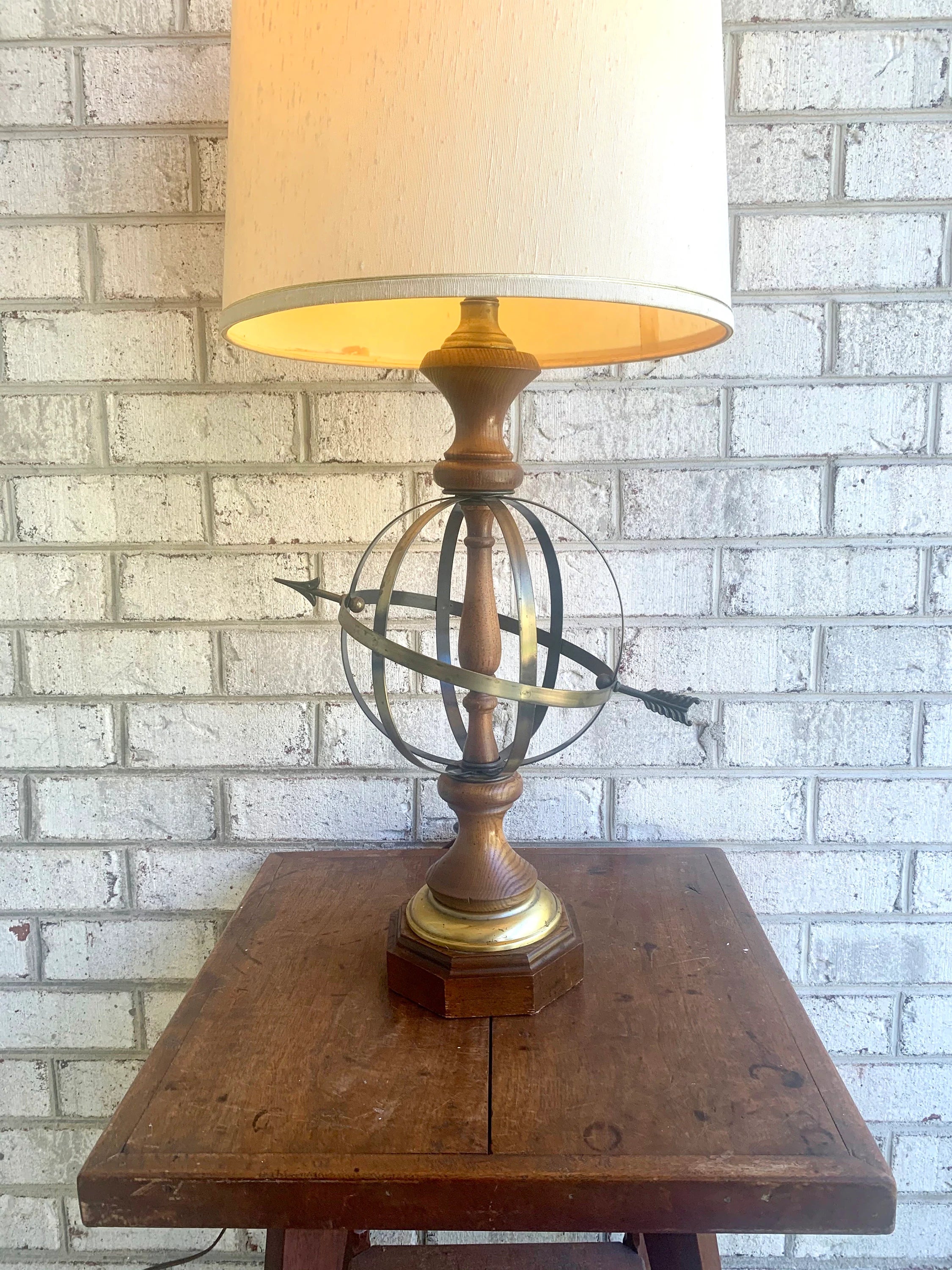 Vtg Brass Orb Lamp | Brass Orb and Arrow Lamp | Globe Table Lamp | Brushed Brass Armillary Sphere Lamp