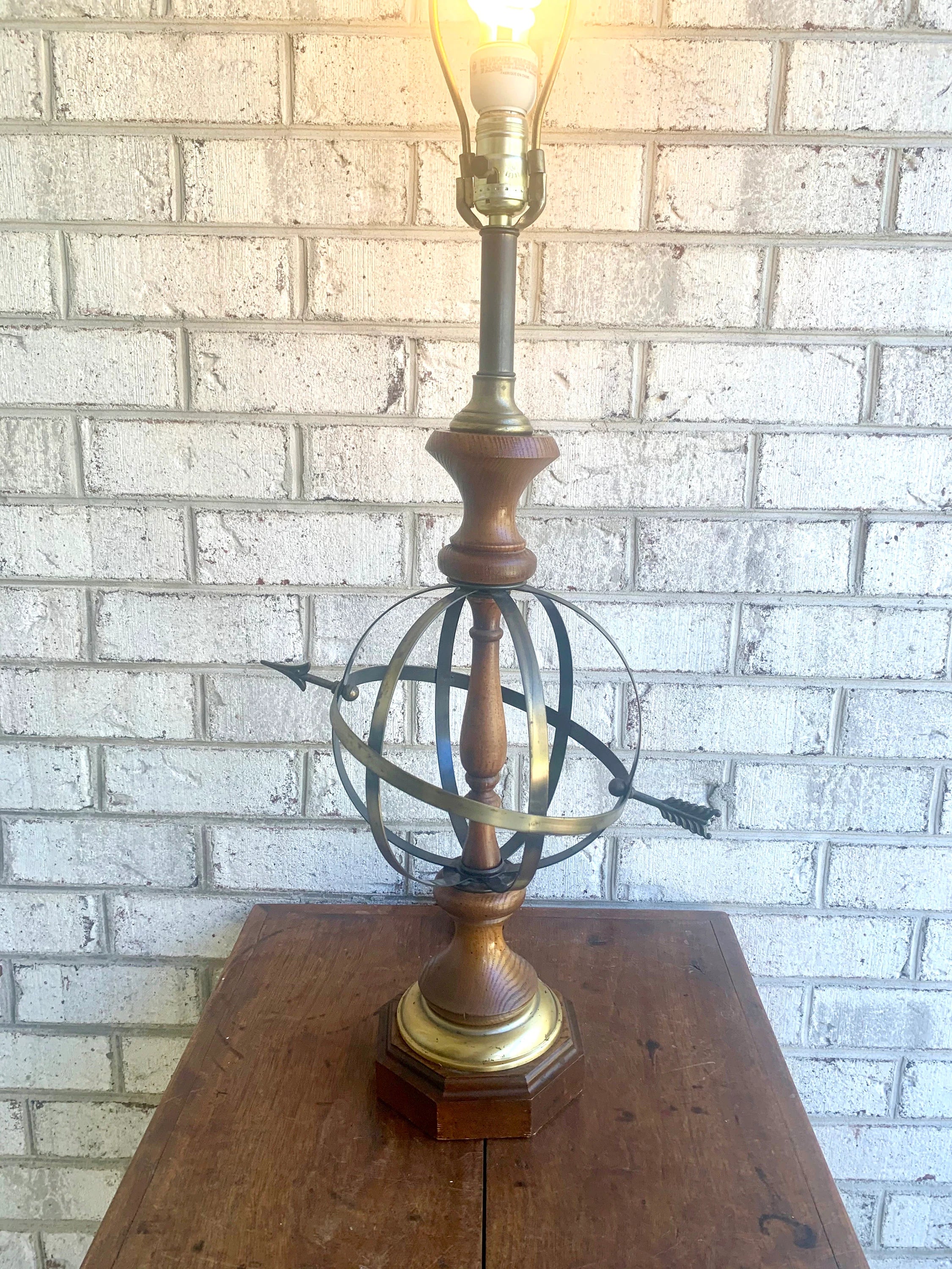 Vtg Brass Orb Lamp | Brass Orb and Arrow Lamp | Globe Table Lamp | Brushed Brass Armillary Sphere Lamp