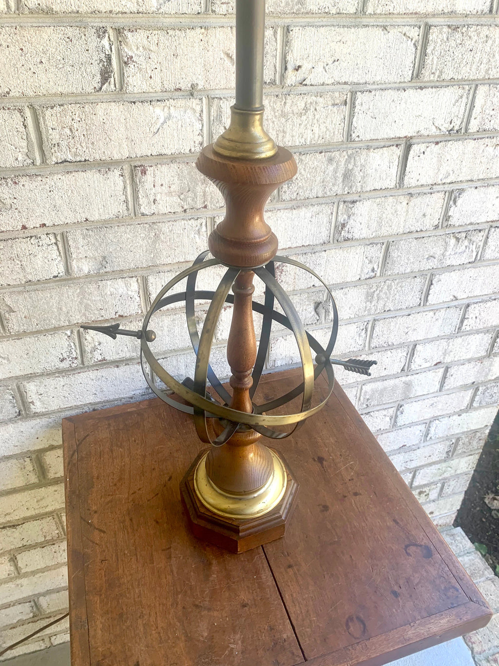 Vtg Brass Orb Lamp | Brass Orb and Arrow Lamp | Globe Table Lamp | Brushed Brass Armillary Sphere Lamp