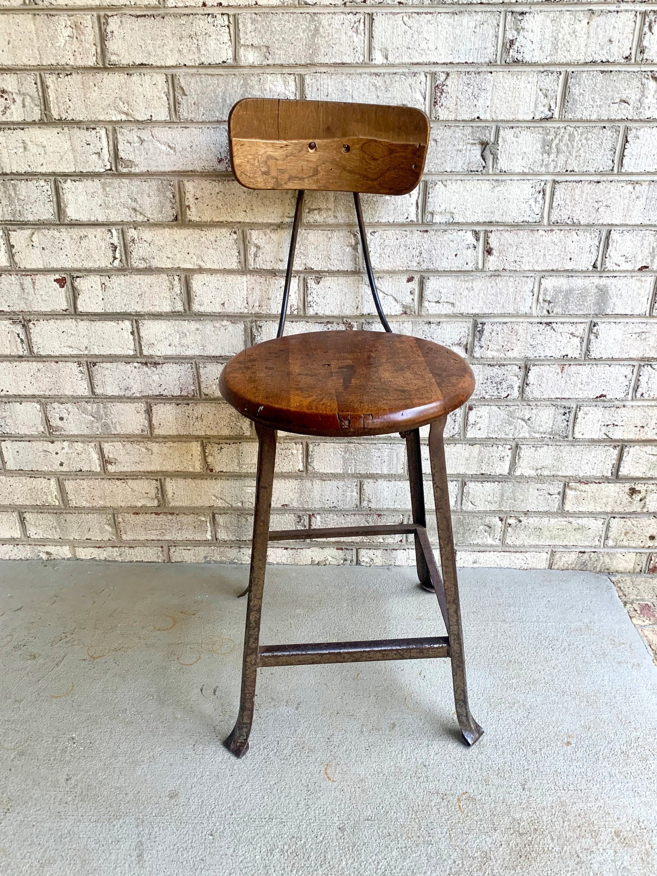 Industrial Hollowell Drafting Chair | Factory Metal Stool | Industrial Seating | Rustic Metal Chair | Mid Century Metal Chair