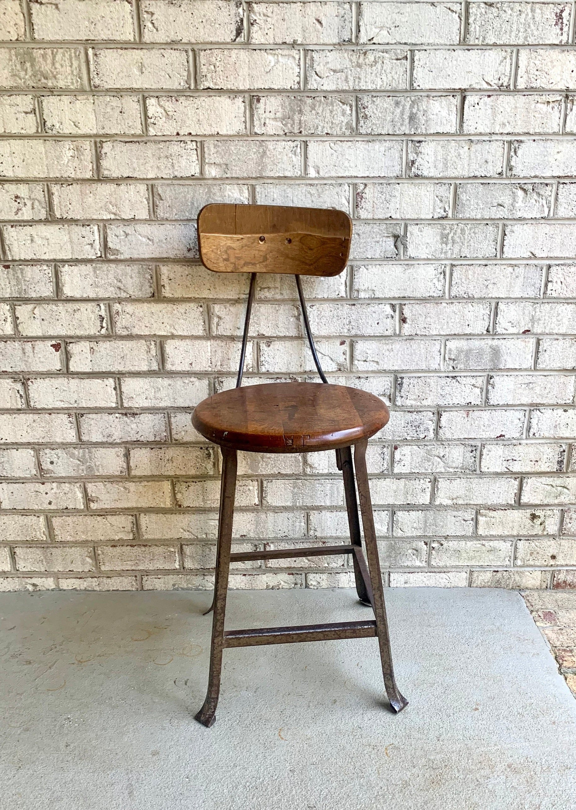 Industrial Hollowell Drafting Chair | Factory Metal Stool | Industrial Seating | Rustic Metal Chair | Mid Century Metal Chair