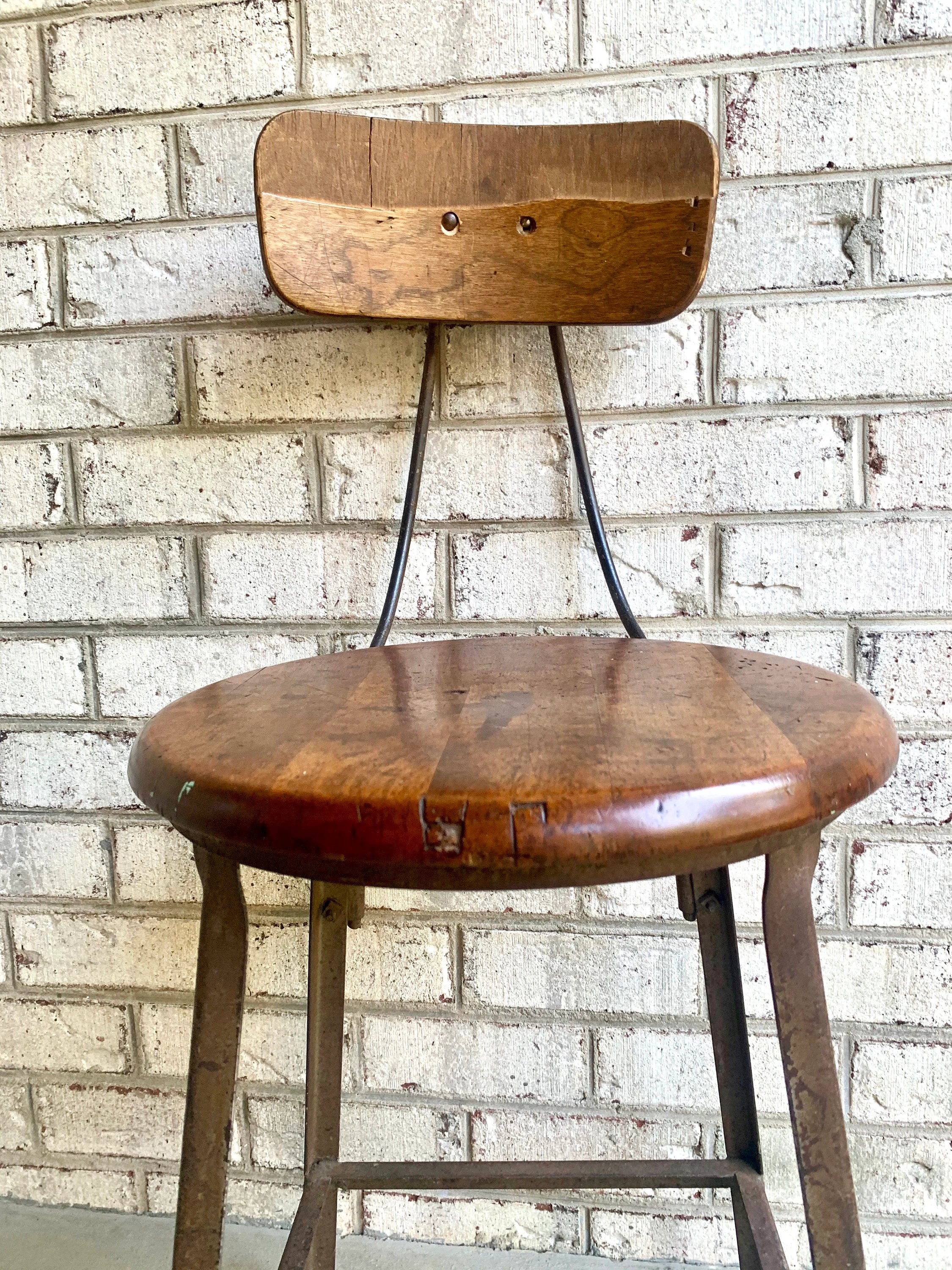 Industrial Hollowell Drafting Chair | Factory Metal Stool | Industrial Seating | Rustic Metal Chair | Mid Century Metal Chair