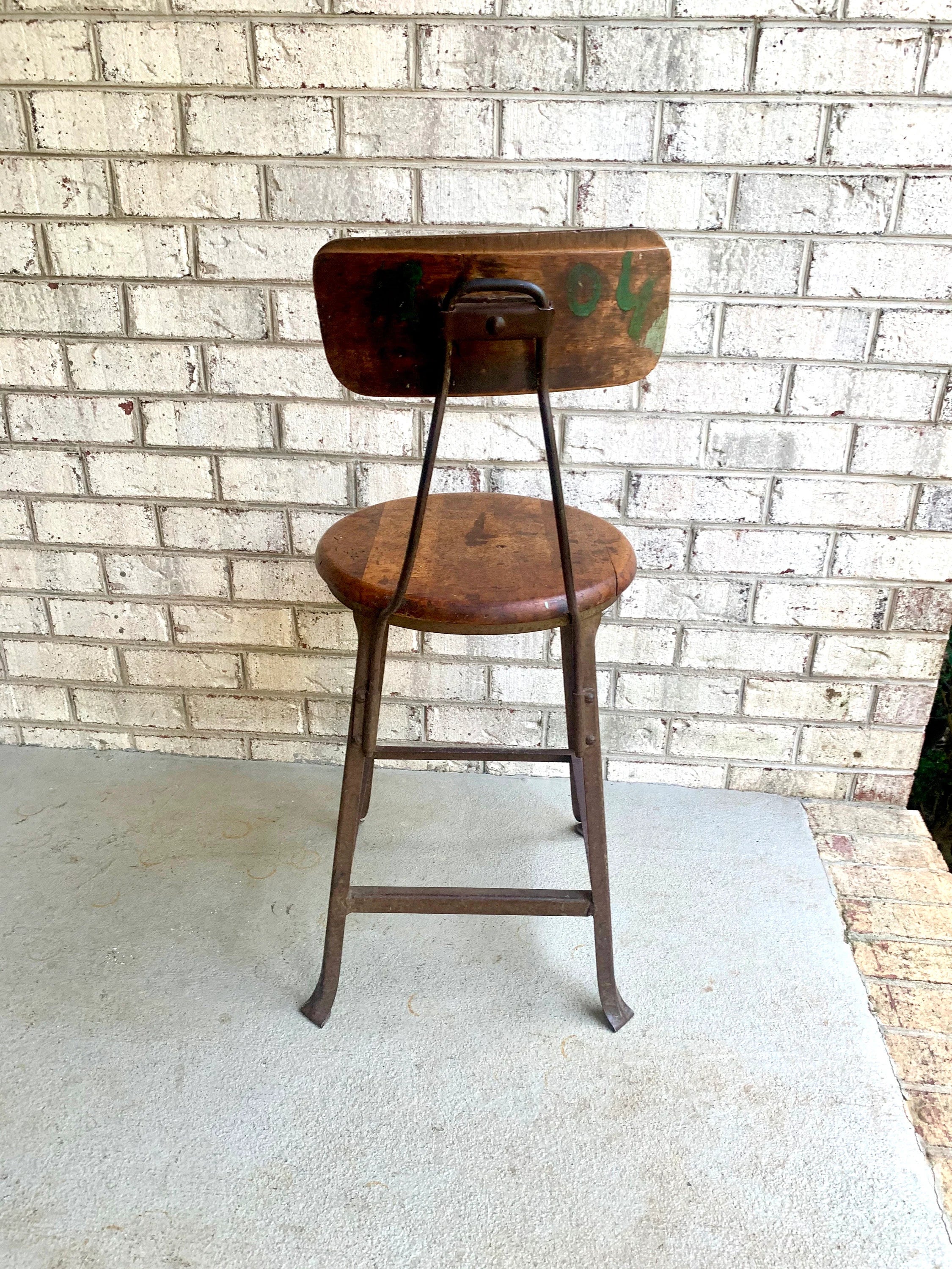 Industrial Hollowell Drafting Chair | Factory Metal Stool | Industrial Seating | Rustic Metal Chair | Mid Century Metal Chair