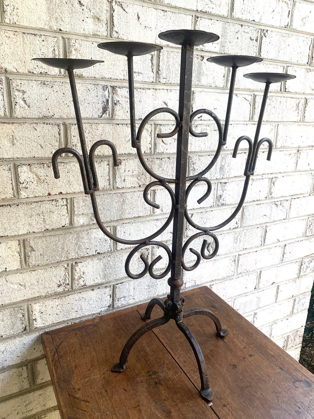 Antique Iron Candelabra | Primitive Candle Holder | Rustic Wrought Iron Candelabra | Medieval 5 Tier Centerpiece
