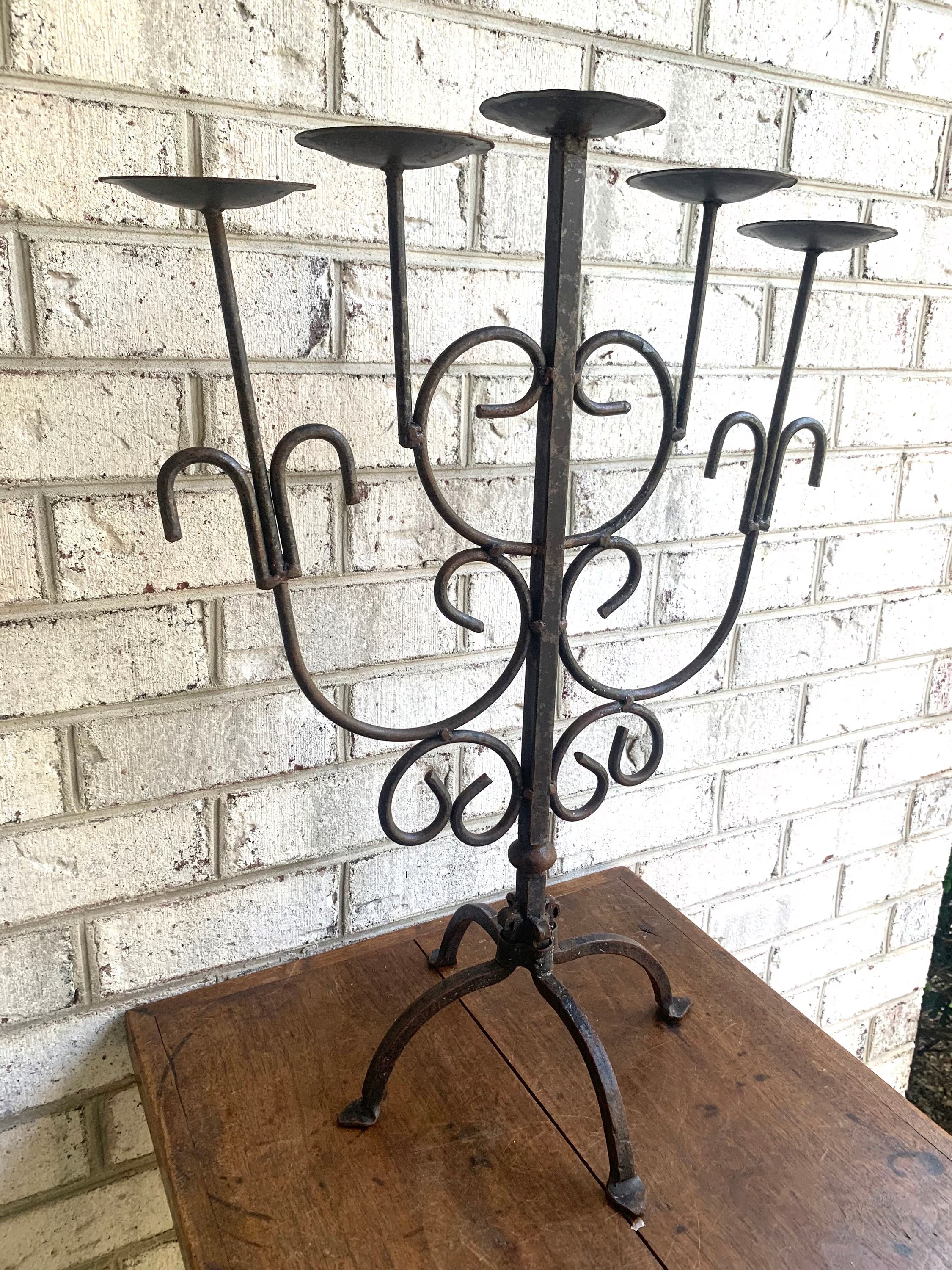 Antique Iron Candelabra | Primitive Candle Holder | Rustic Wrought Iron Candelabra | Medieval 5 Tier Centerpiece