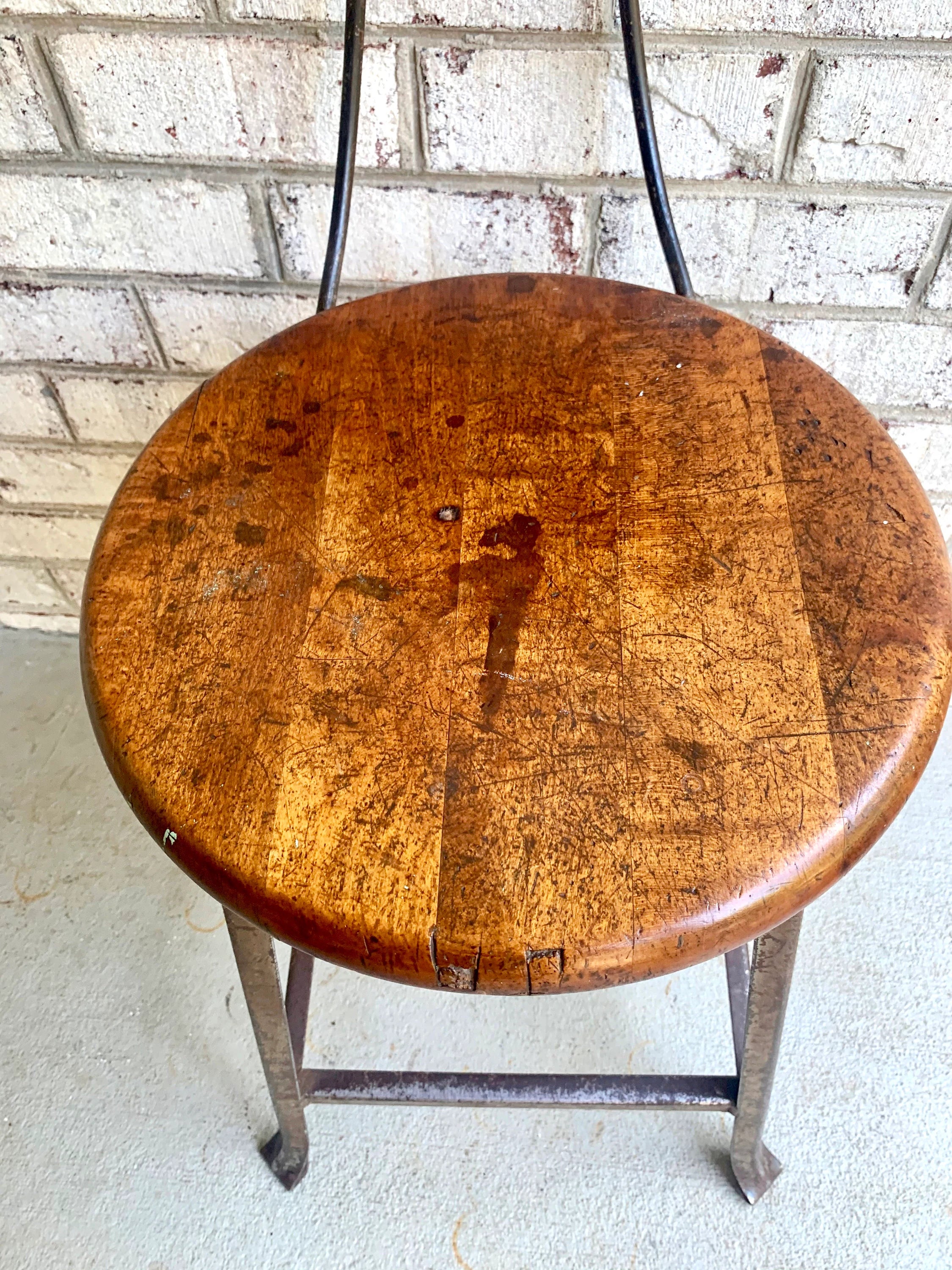 Industrial Hollowell Drafting Chair | Factory Metal Stool | Industrial Seating | Rustic Metal Chair | Mid Century Metal Chair