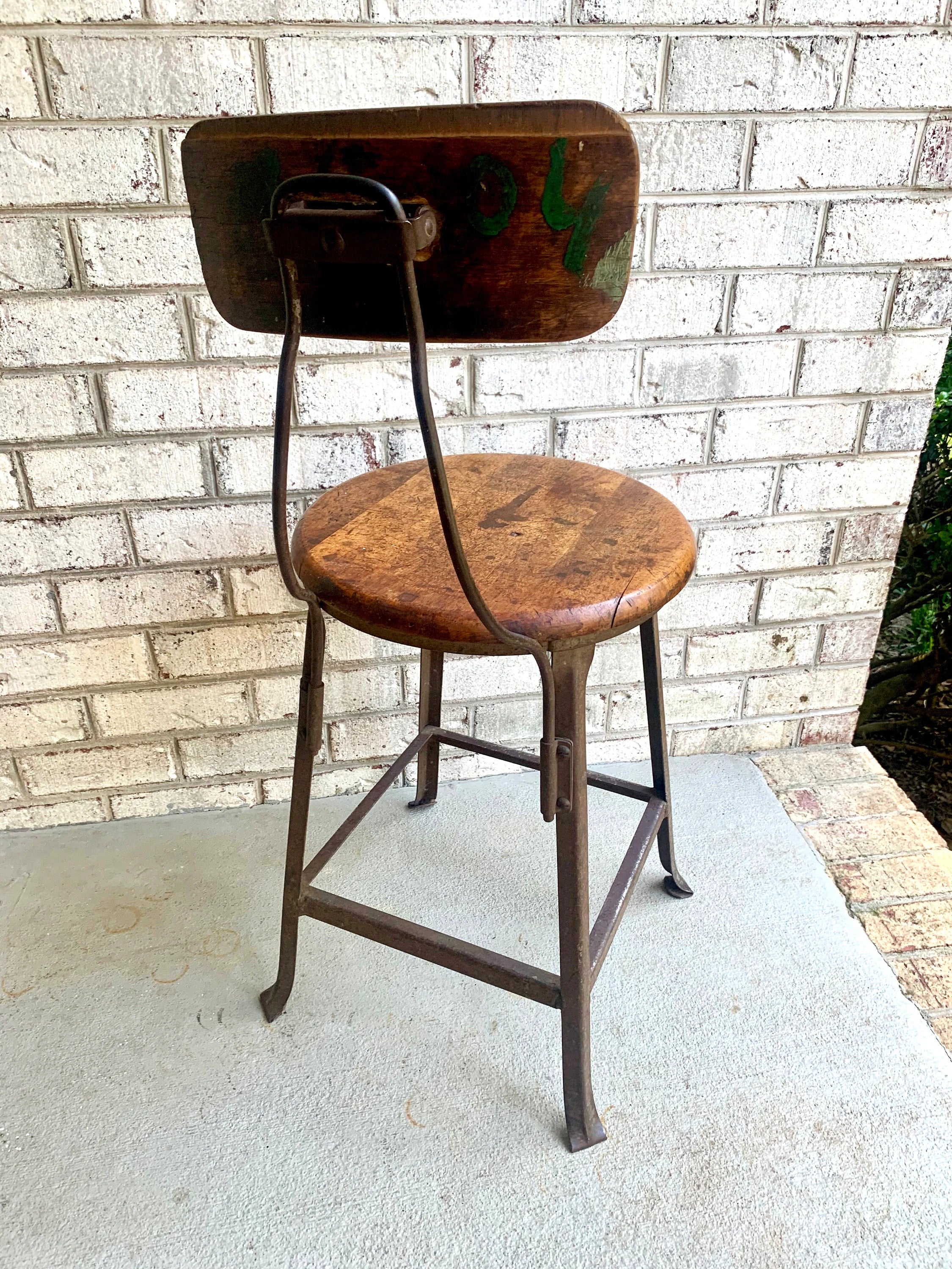 Industrial Hollowell Drafting Chair | Factory Metal Stool | Industrial Seating | Rustic Metal Chair | Mid Century Metal Chair