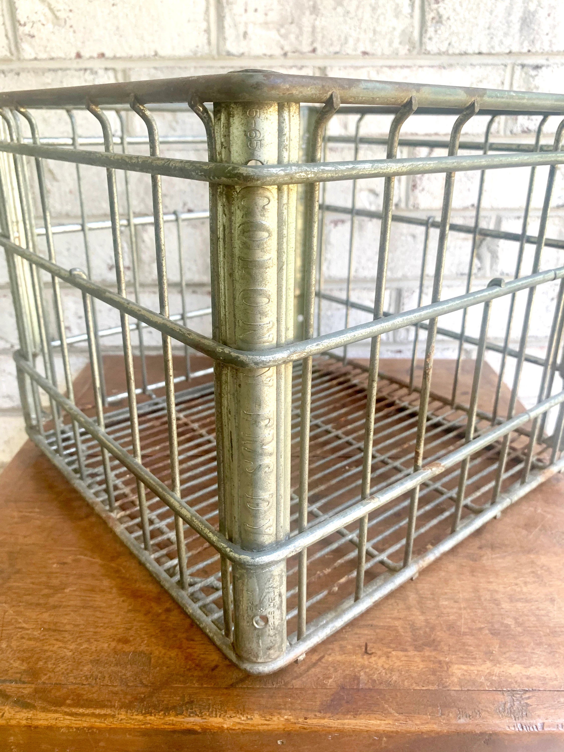 Vintage Metal Milk Crate | Colony FMS DY Milk Crate | 1965 Milk Bottle Crate | Rustic Storage | Rustic Plant Stand