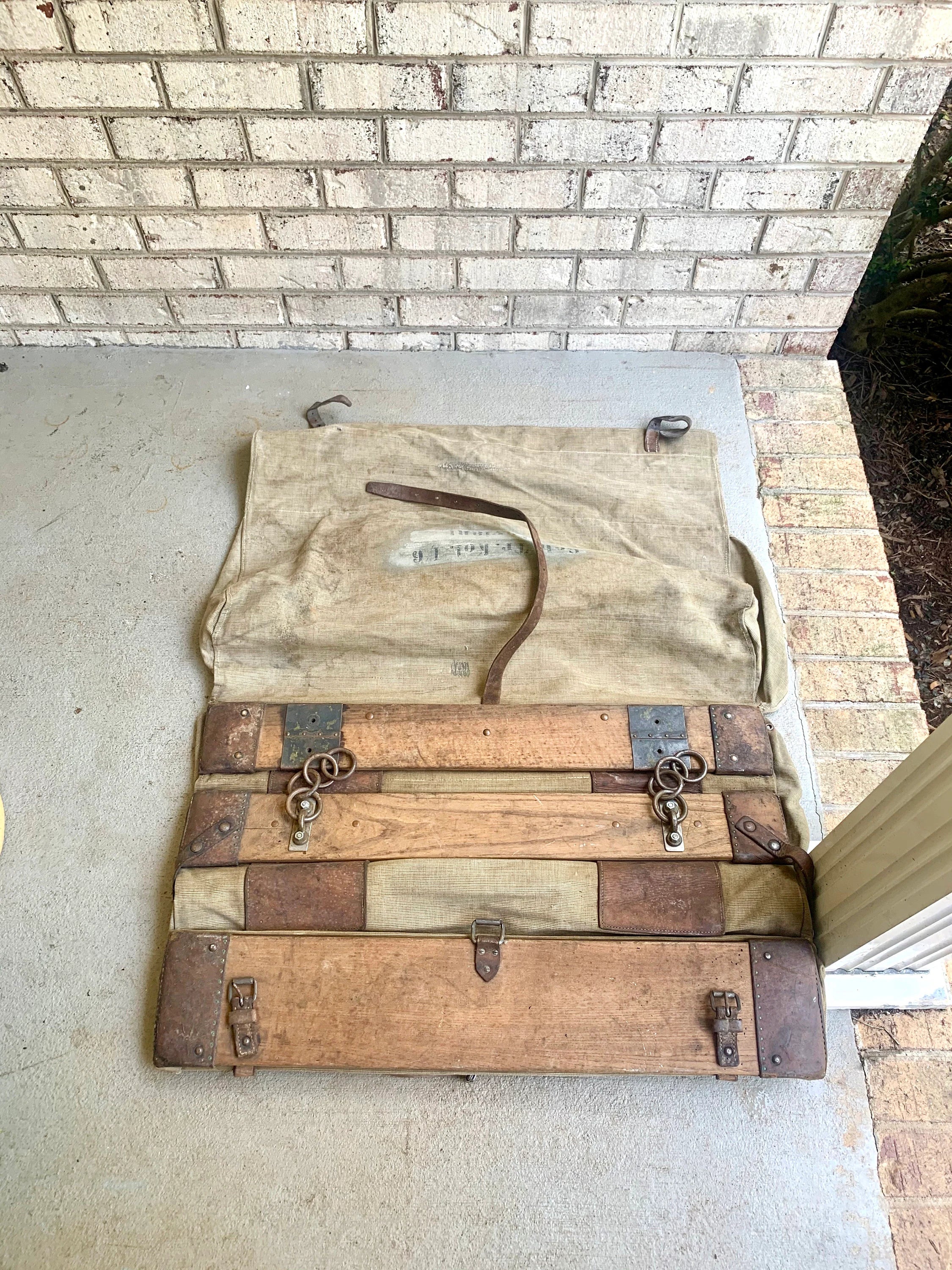 Large Antique German Military Canvas Wagon Bag | German Canvas Saddle Bag | Heavy Duty Canvas Military Bag