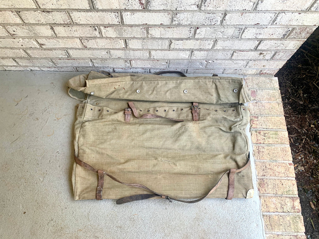 Large Antique German Military Canvas Wagon Bag | German Canvas Saddle Bag | Heavy Duty Canvas Military Bag