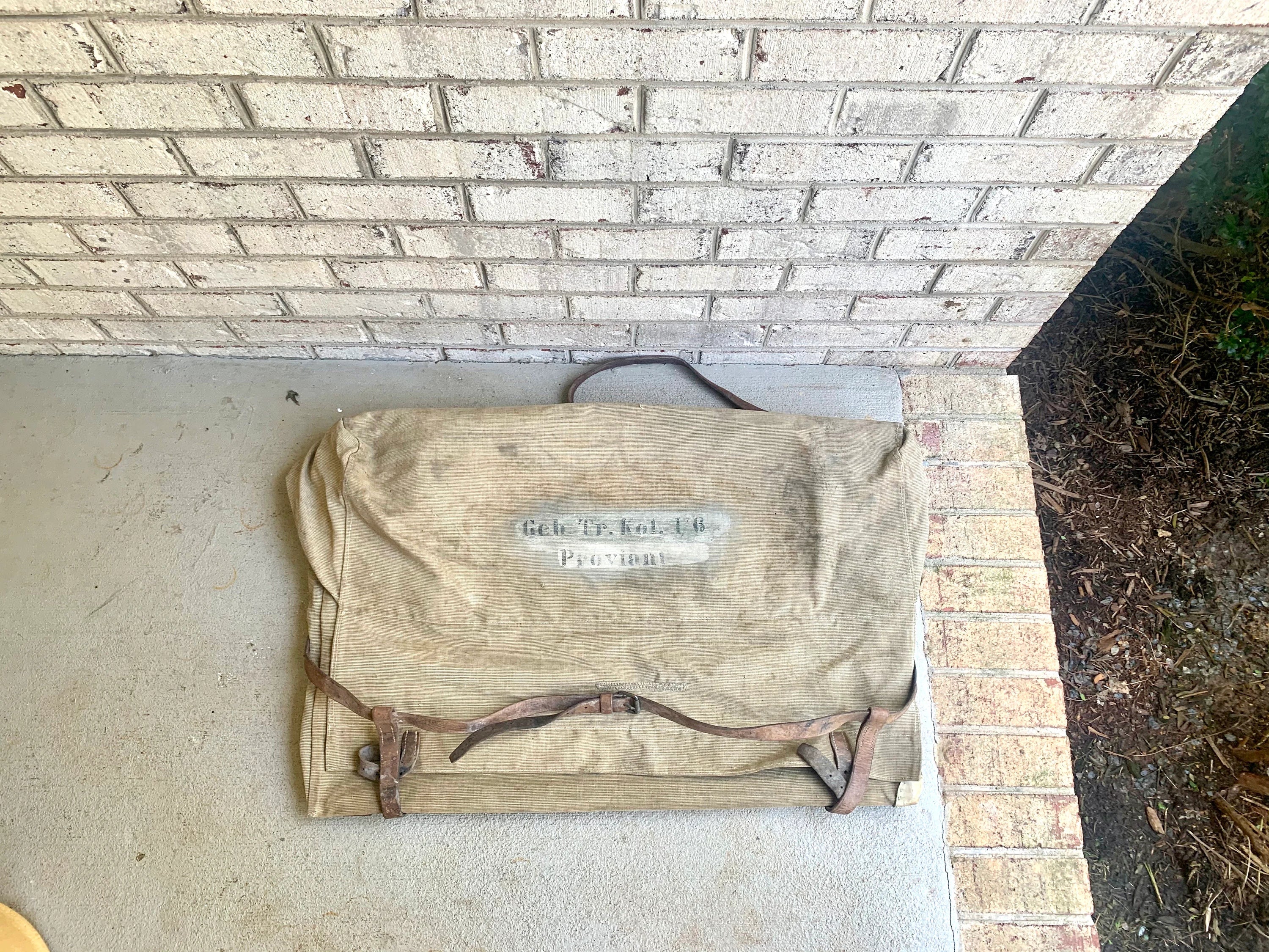 Large Antique German Military Canvas Wagon Bag | German Canvas Saddle Bag | Heavy Duty Canvas Military Bag