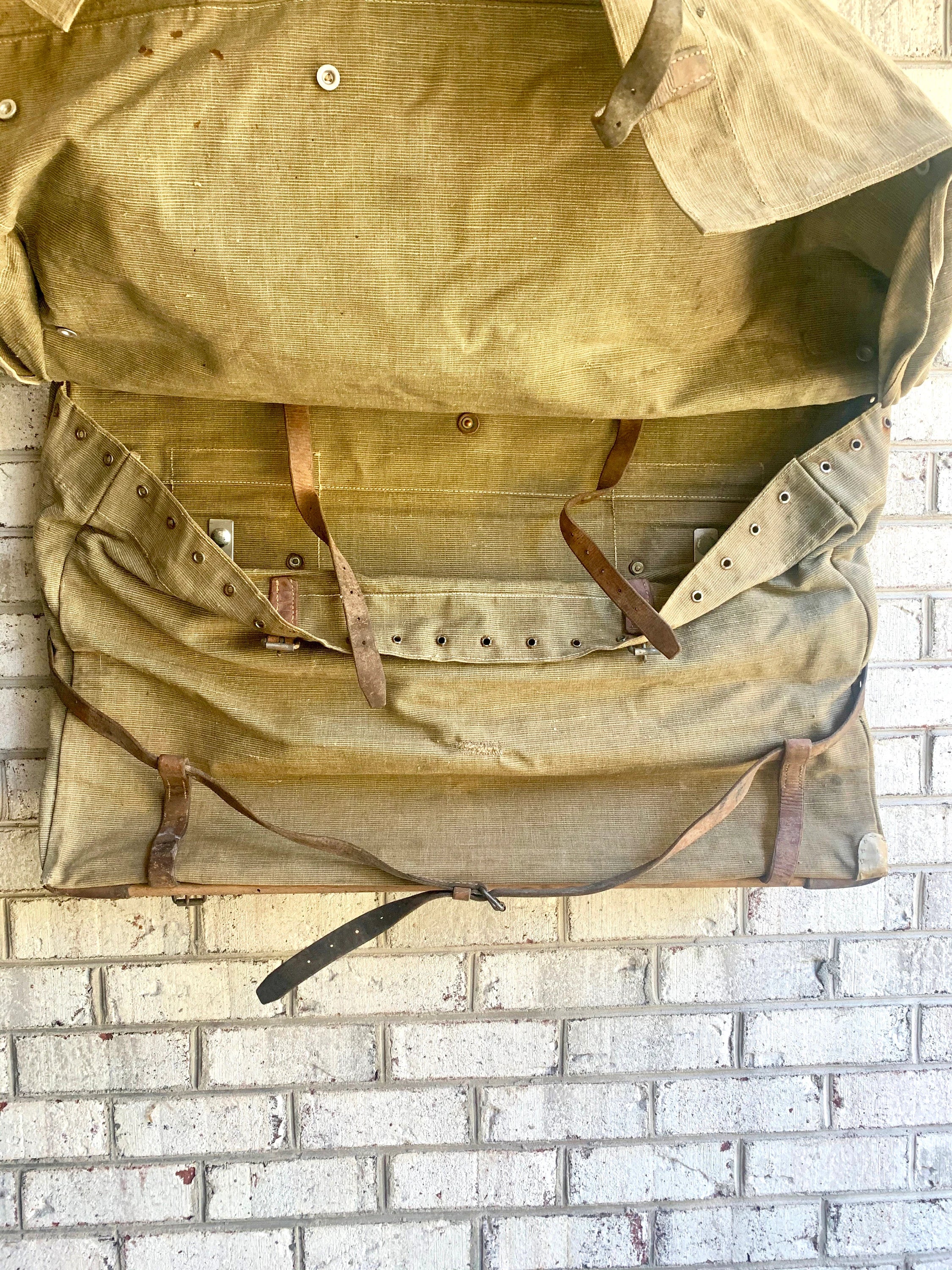 Large Antique German Military Canvas Wagon Bag | German Canvas Saddle Bag | Heavy Duty Canvas Military Bag