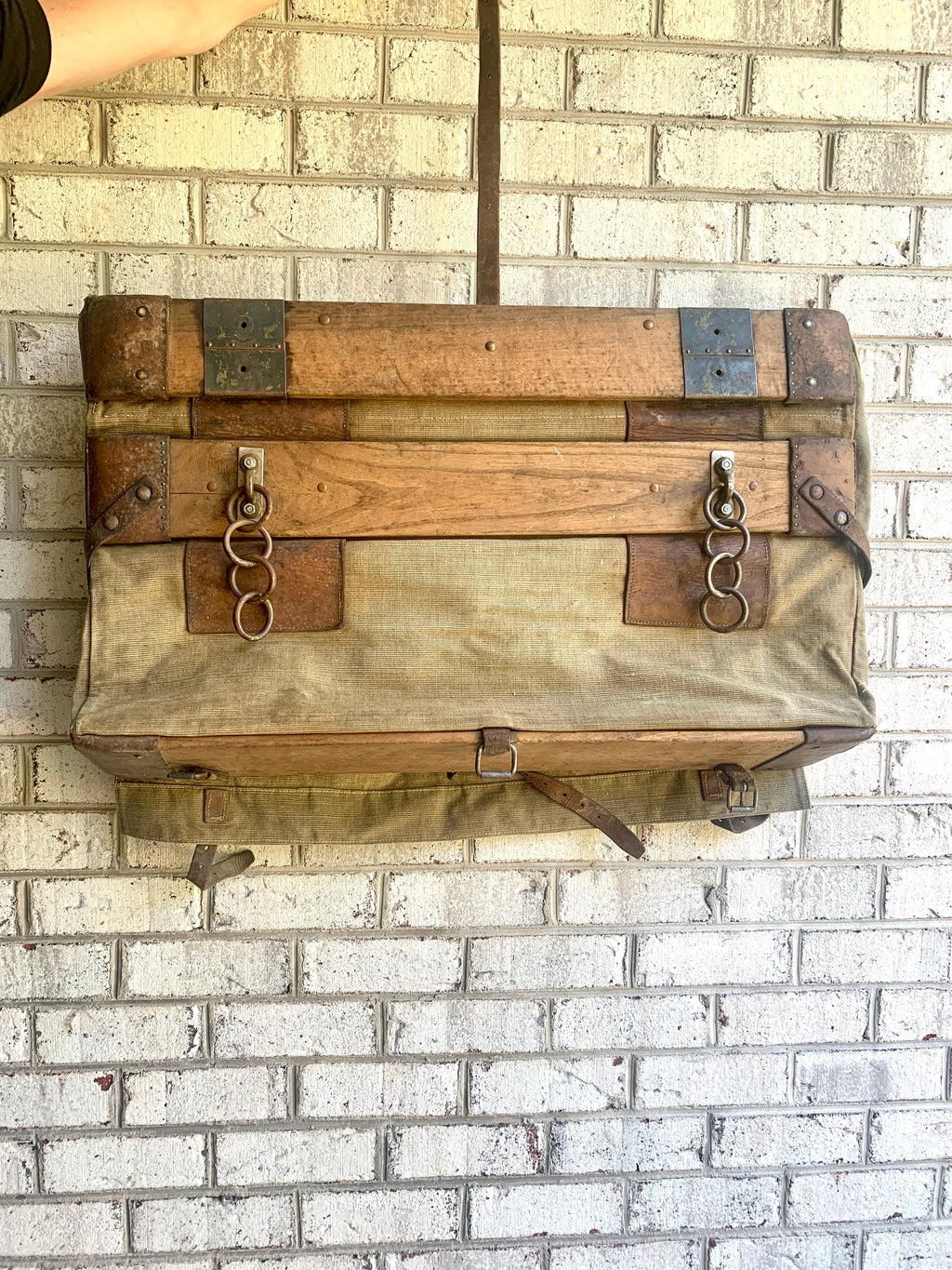 Large Antique German Military Canvas Wagon Bag | German Canvas Saddle Bag | Heavy Duty Canvas Military Bag