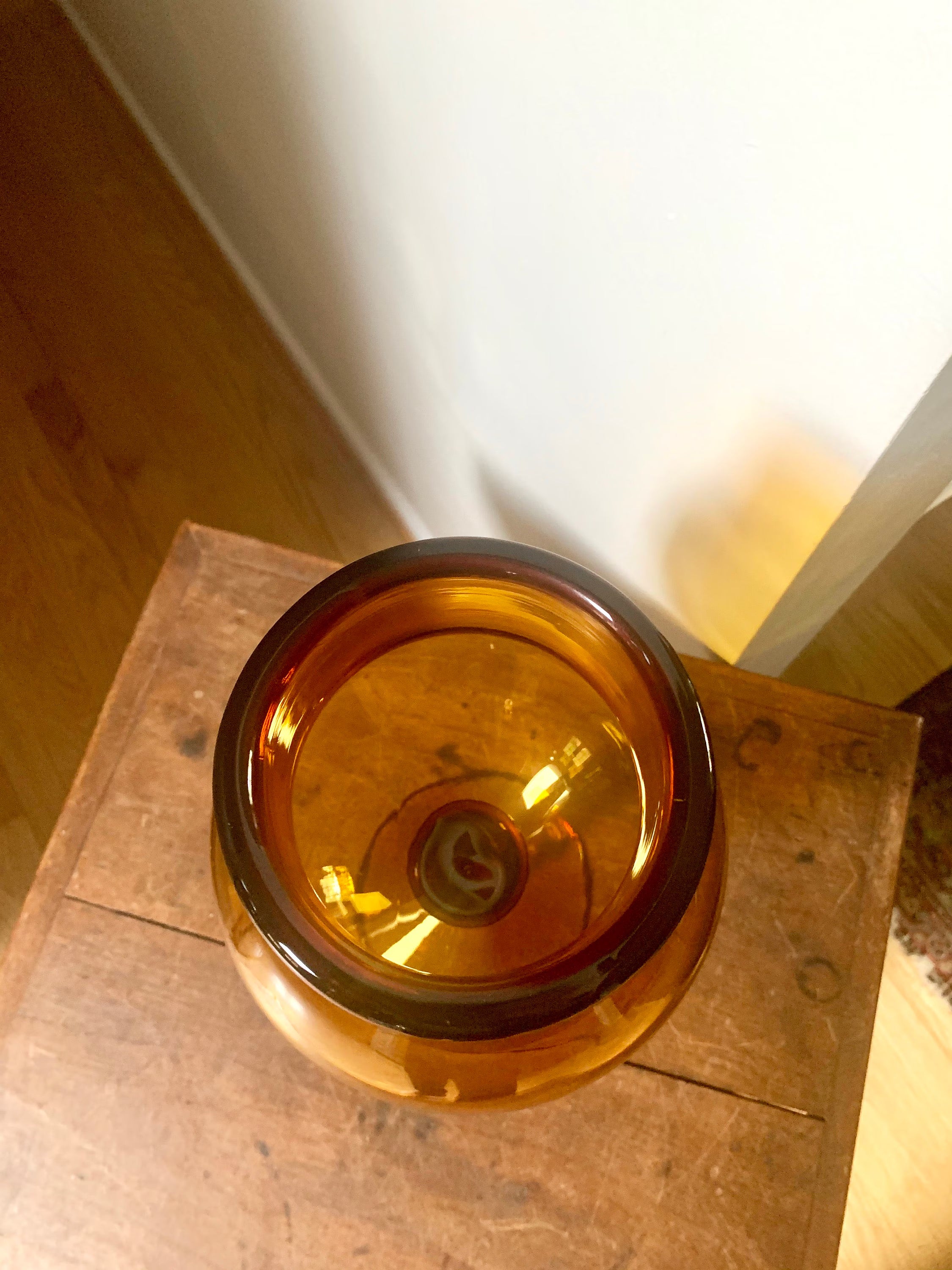 Large Amber Glass Vase | Vintage Thick Blenko Glass Vase | Large 14" Amber Pedestal Vase | Mid Century Modern Amber Vase | Handblown Glass