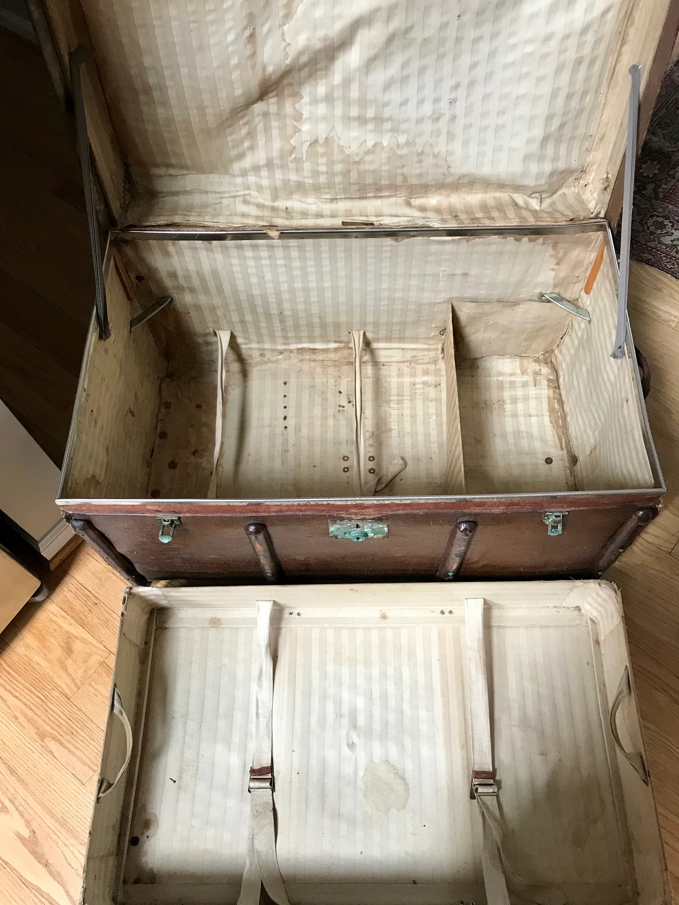 Antique Curved Chest | Canvas Steamer Trunk | Treasure Chest | Rustic Storage | Antique Steamer Chest