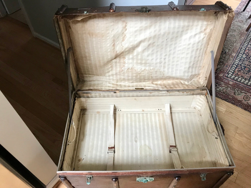 Antique Curved Chest | Canvas Steamer Trunk | Treasure Chest | Rustic Storage | Antique Steamer Chest