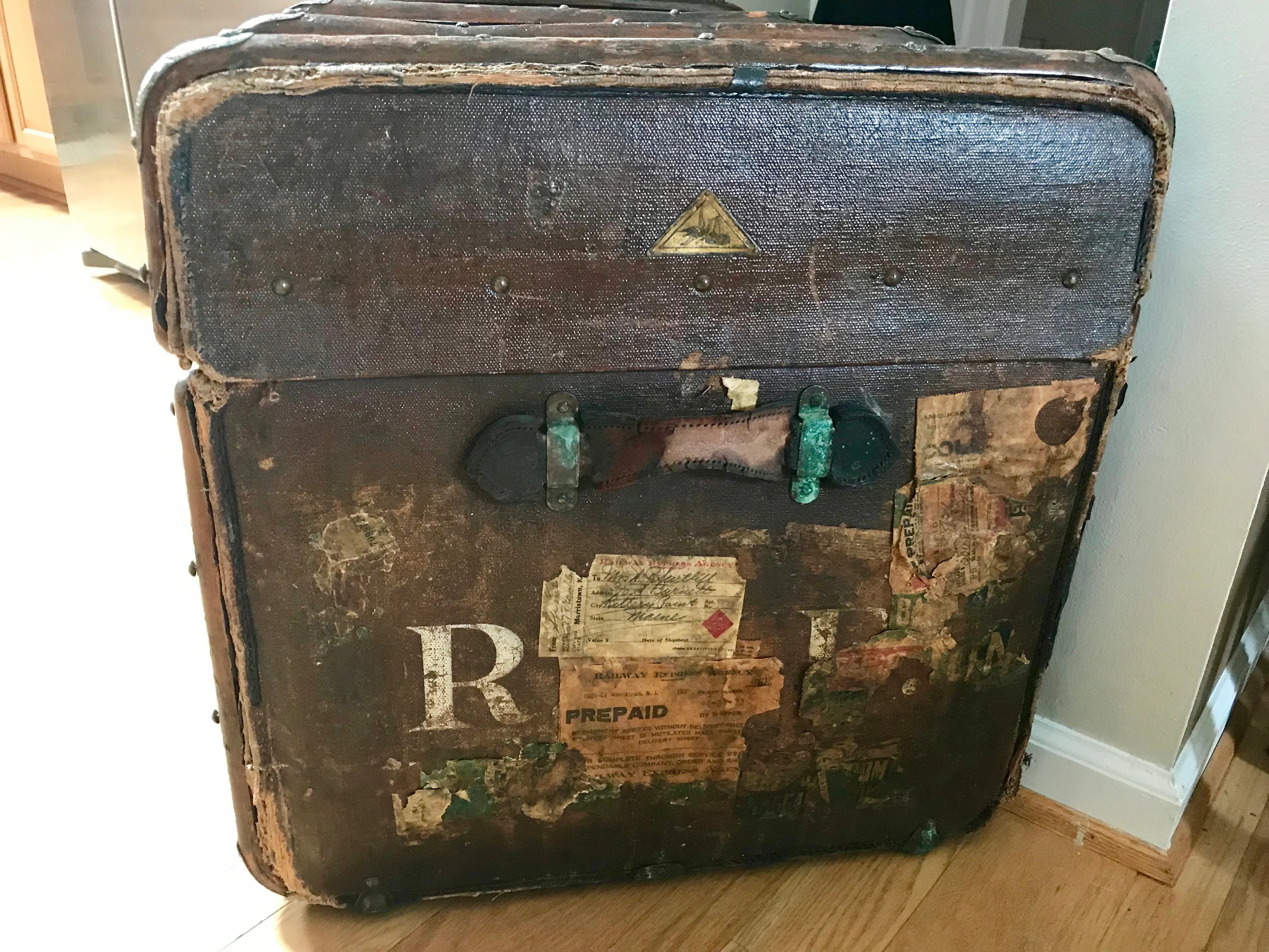 Antique Curved Chest | Canvas Steamer Trunk | Treasure Chest | Rustic Storage | Antique Steamer Chest