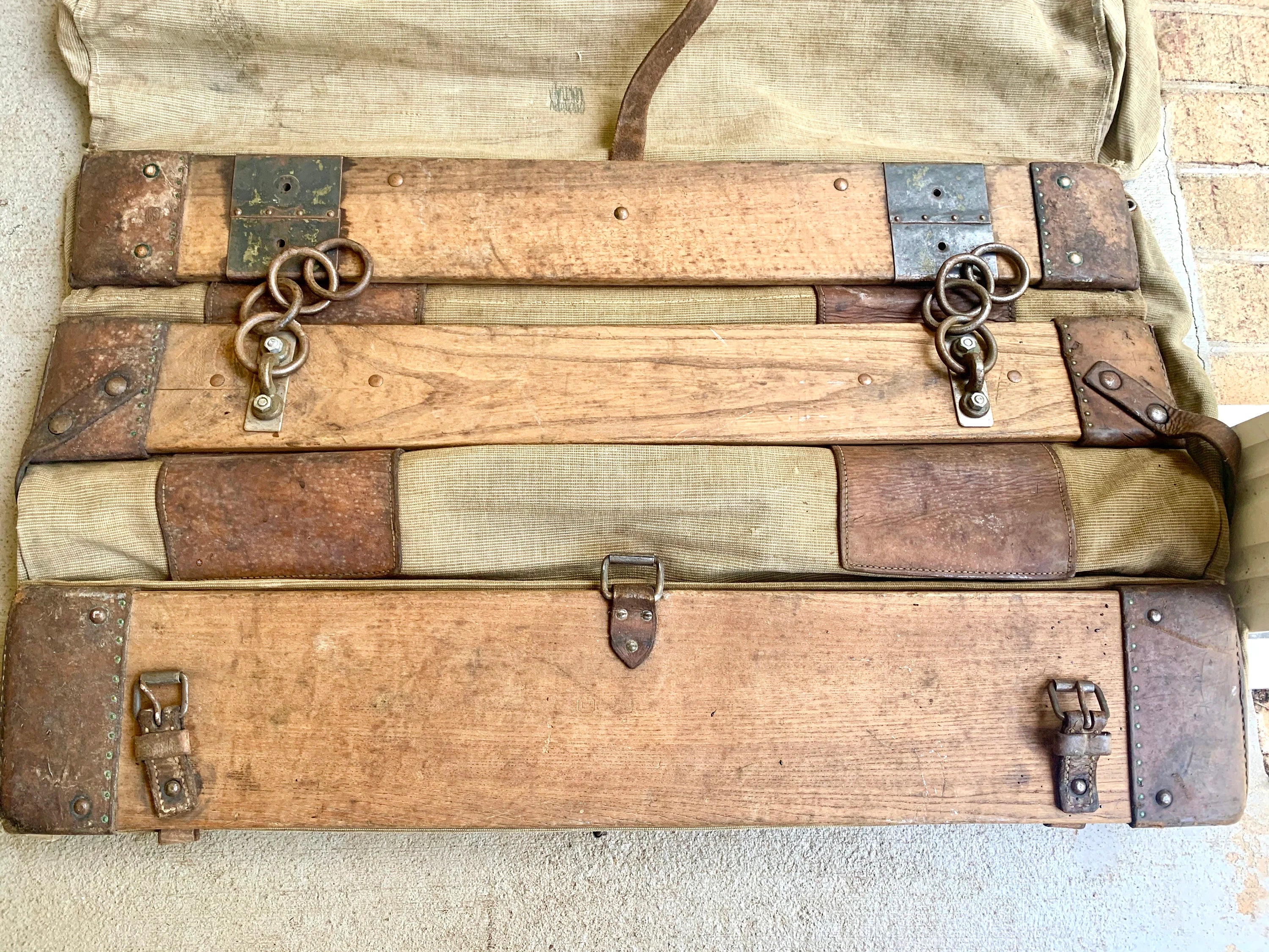 Large Antique German Military Canvas Wagon Bag | German Canvas Saddle Bag | Heavy Duty Canvas Military Bag