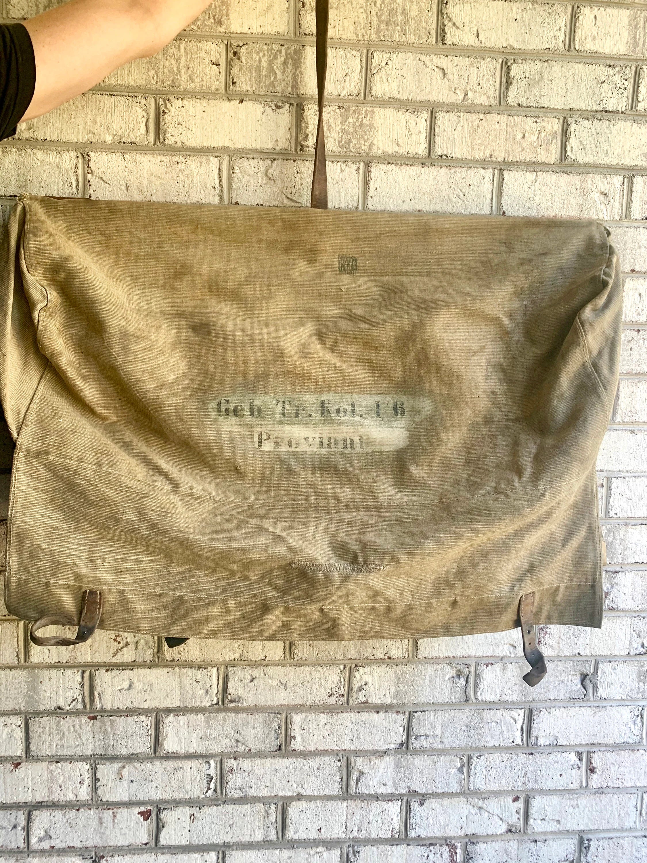 Large Antique German Military Canvas Wagon Bag | German Canvas Saddle Bag | Heavy Duty Canvas Military Bag