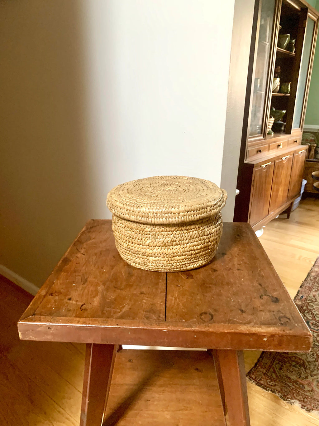 Small Round Coiled Sweetgrass Basket with Lid | Native American Woven Basket | Boho Decor | Boho Storage | Hand Woven Basket | Native Decor