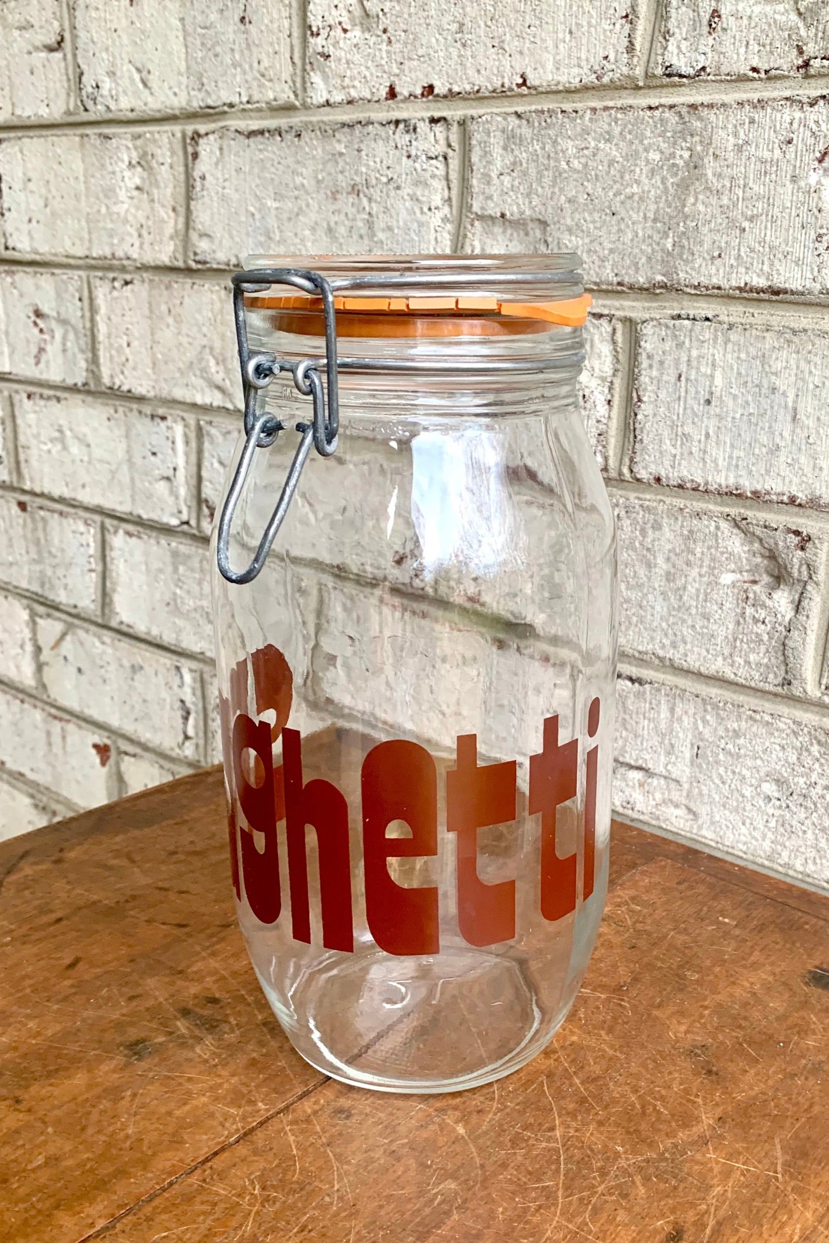 1980s Decor Glass Spaghetti Jar | Glass Canister | 1970s Kitchen Canister | Glass Snack Jar | Cookie Jar | Kitchen Container | 1970s Decor