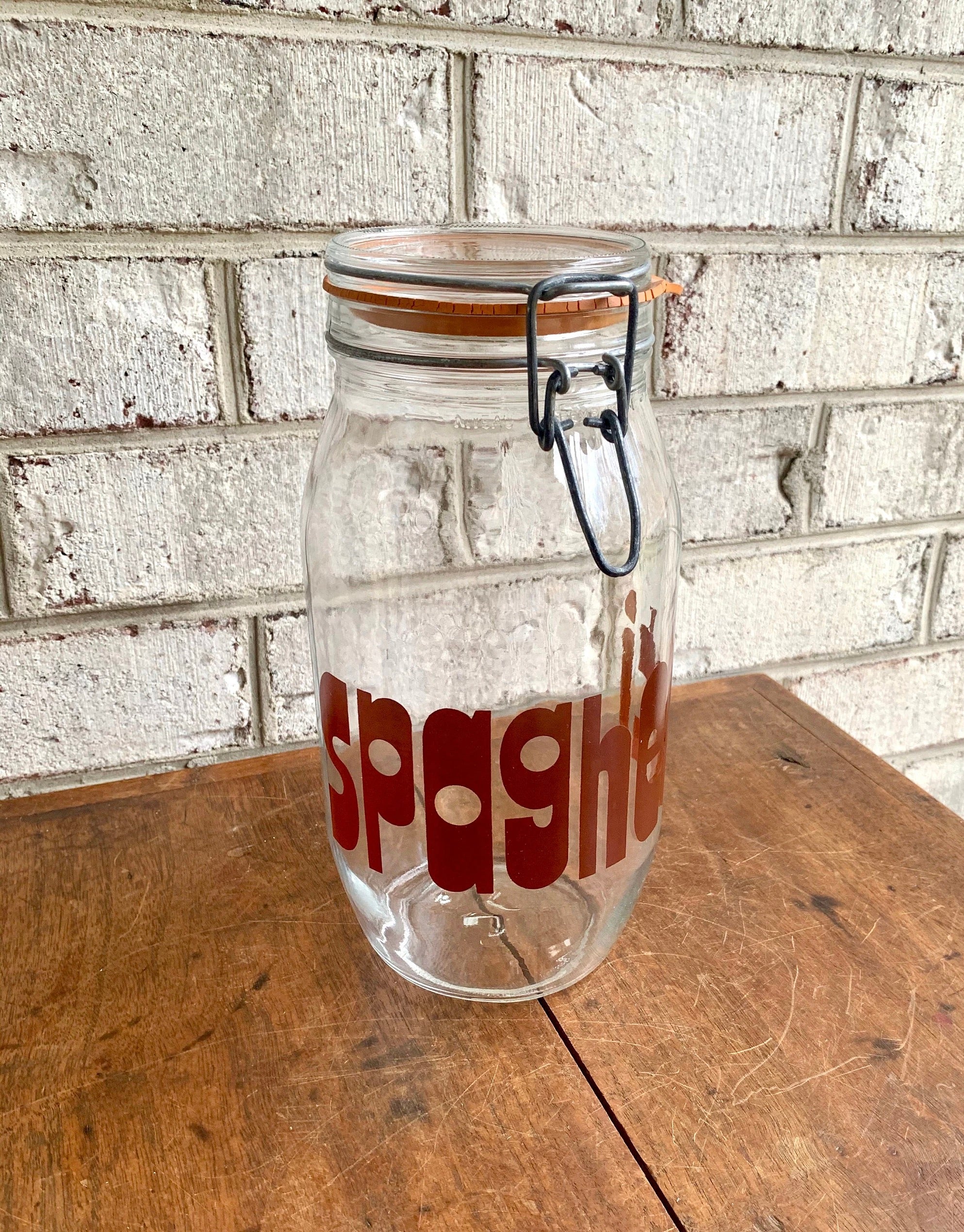 1980s Decor Glass Spaghetti Jar | Glass Canister | 1970s Kitchen Canister | Glass Snack Jar | Cookie Jar | Kitchen Container | 1970s Decor