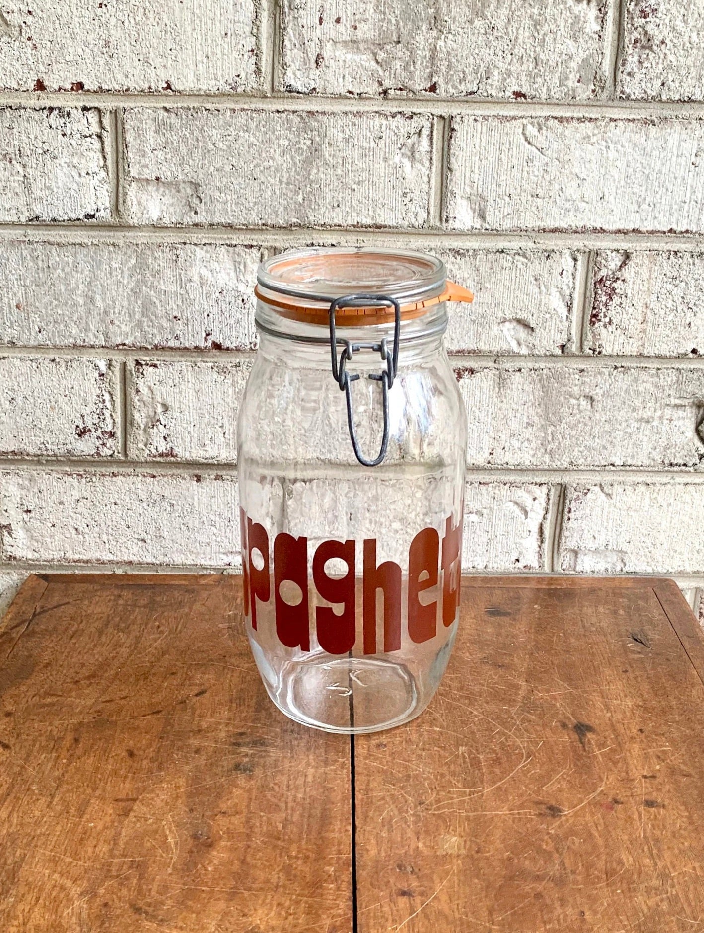 1980s Decor Glass Spaghetti Jar | Glass Canister | 1970s Kitchen Canister | Glass Snack Jar | Cookie Jar | Kitchen Container | 1970s Decor