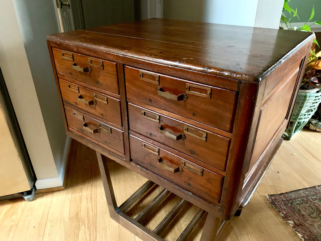 Antique Wooden Card Catalog | 6 Drawer Wood Cabinet | Rustic Storage Cabinet | Library Card Catalog