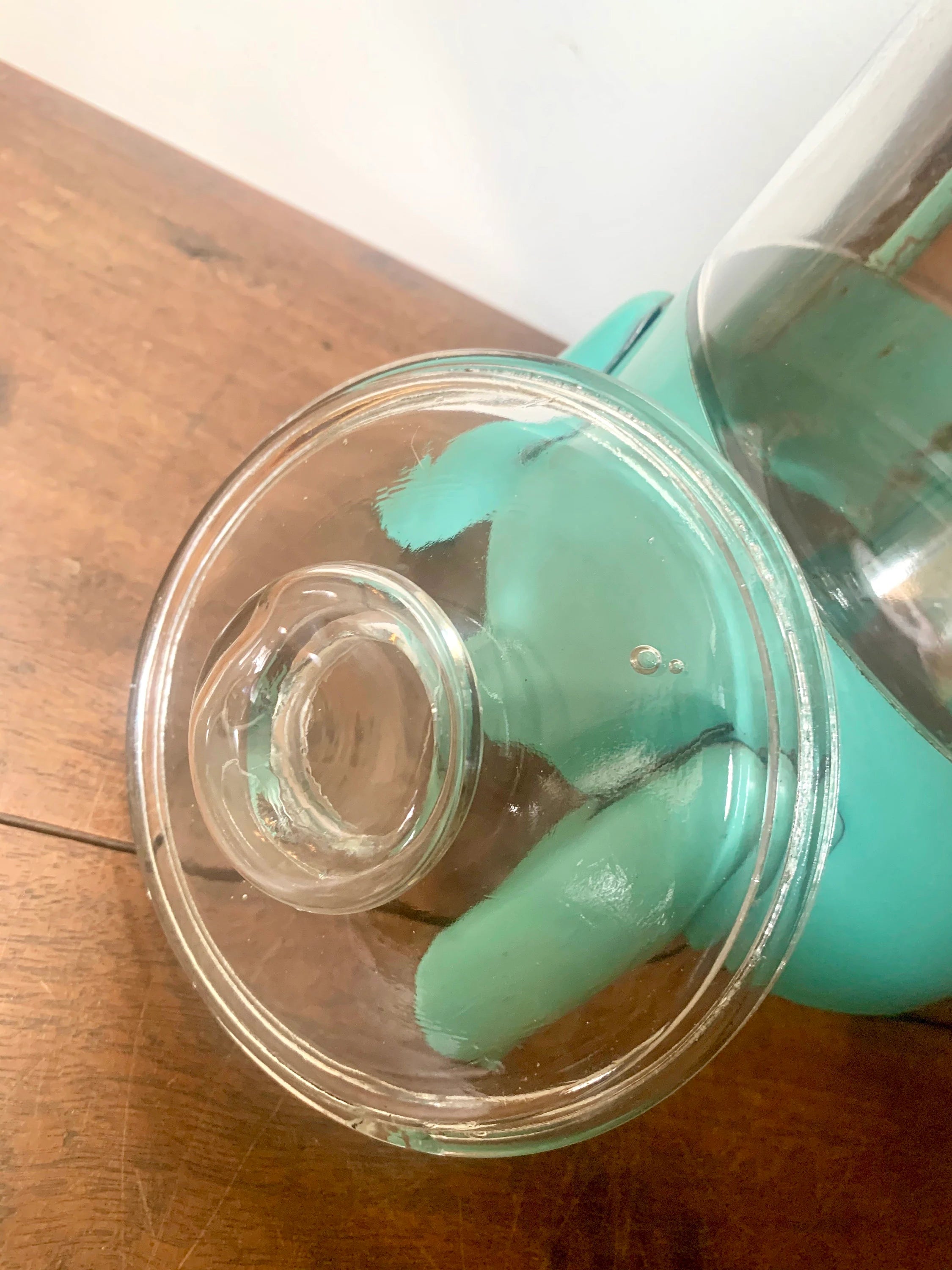 Vtg Glass Jar on Stand | C.G. Wood Company Jar | Storage Canister | Display Jar | Turquoise Kitchen Canister