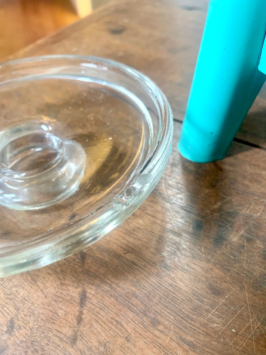 Vtg Glass Jar on Stand | C.G. Wood Company Jar | Storage Canister | Display Jar | Turquoise Kitchen Canister