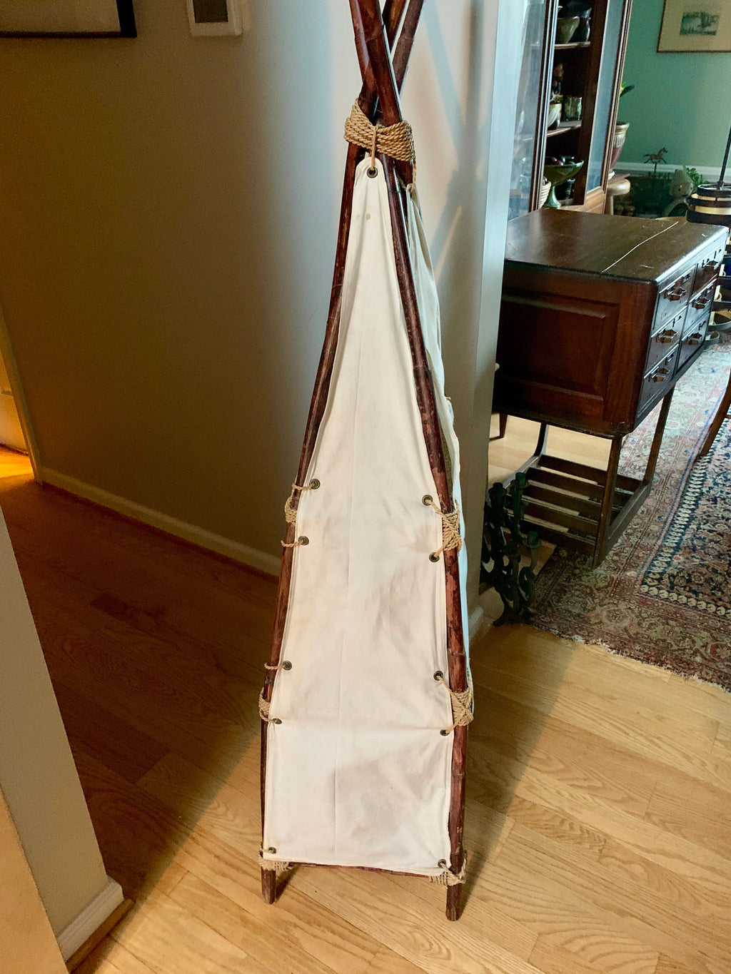 Canvas and Bamboo Bookshelves | Teepee Book Shelf | Bohemian Decor Reading Nook Bookshelf | Whimsical Tee Pee Shelf | Teepee Shelf