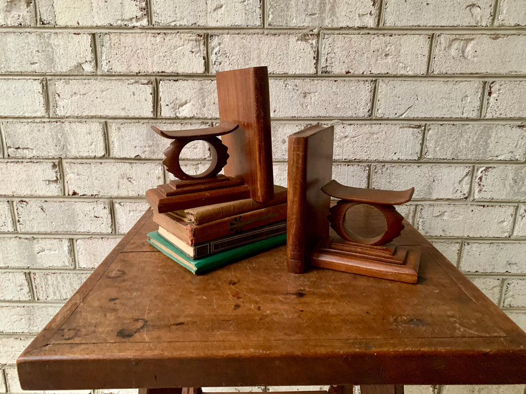 MCM Wood Bookends | Danish Modern Wood Bookends | Unique Wooden Bookends | Art Deco Wood Bookends